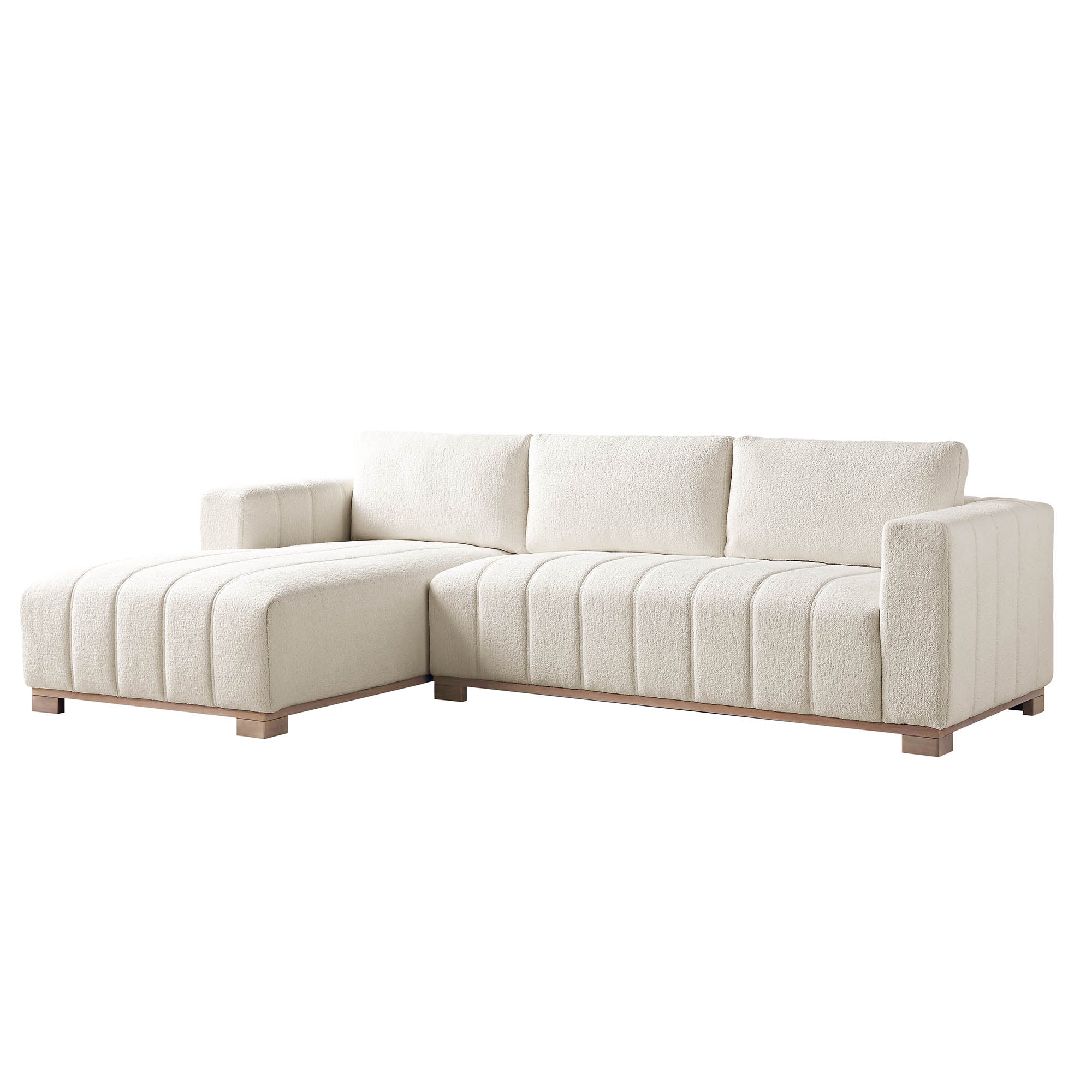 Belsize Beige Boucle Sofa with Wooden Base, Large Chaise Left Hand Facing - Image 6
