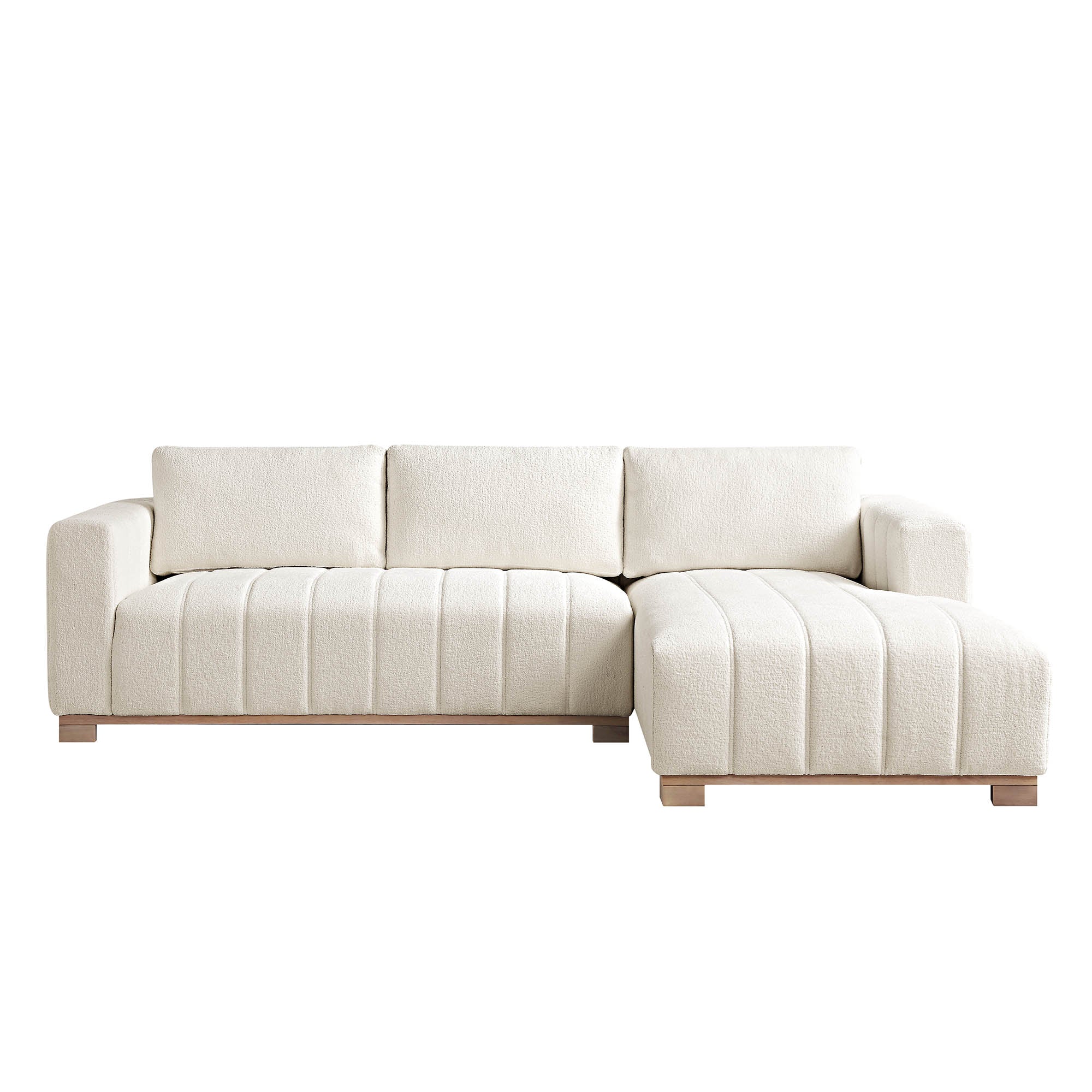 Belsize Beige Boucle Sofa with Wooden Base, Large Chaise Right Hand Facing - Image 4