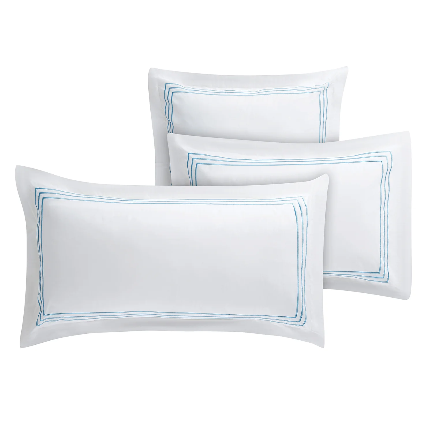 Belvedere Royal Blue Cord Embroidered 300 Thread Count Cotton Percale Continental Square Pillowcases - Pair - Image 4