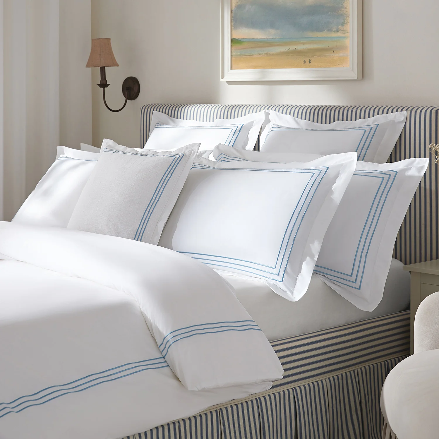 Belvedere Royal Blue Cord Embroidered 300 Thread Count Cotton Percale Duvet Set - Image 2