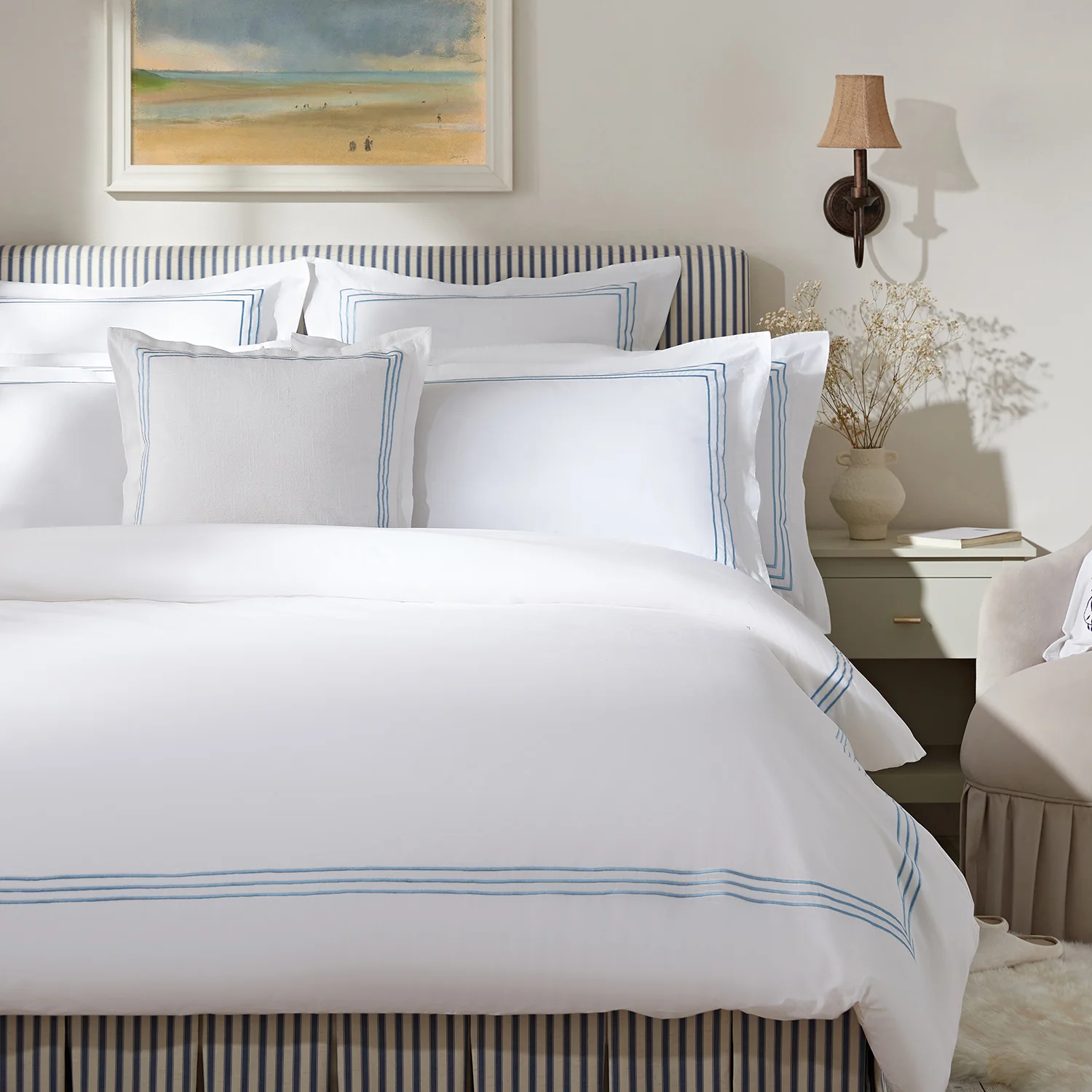 Belvedere Royal Blue Cord Embroidered 300 Thread Count Cotton Percale Duvet Set - Image 3