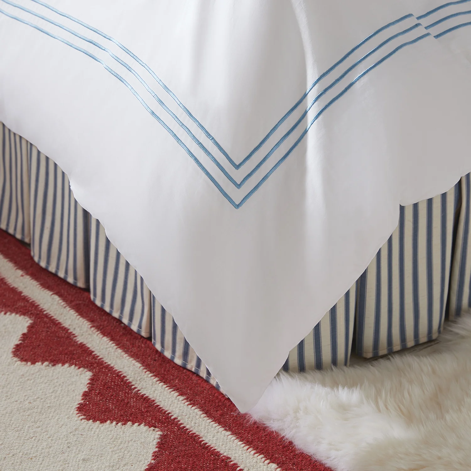 Belvedere Royal Blue Cord Embroidered 300 Thread Count Cotton Percale Duvet Set - Image 5