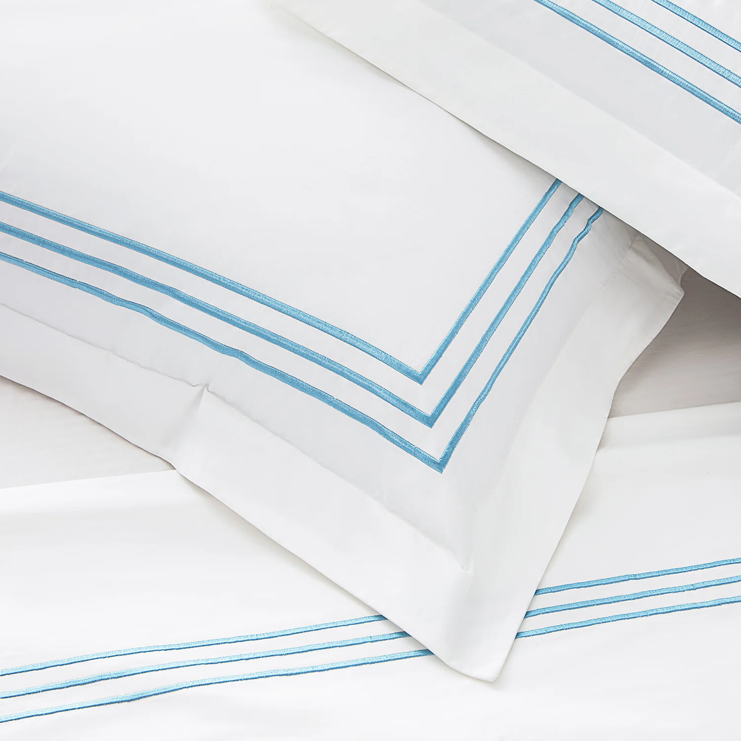 Belvedere Royal Blue Cord Embroidered 300 Thread Count Cotton Percale Oxford Pillowcases - Pair - Image 9