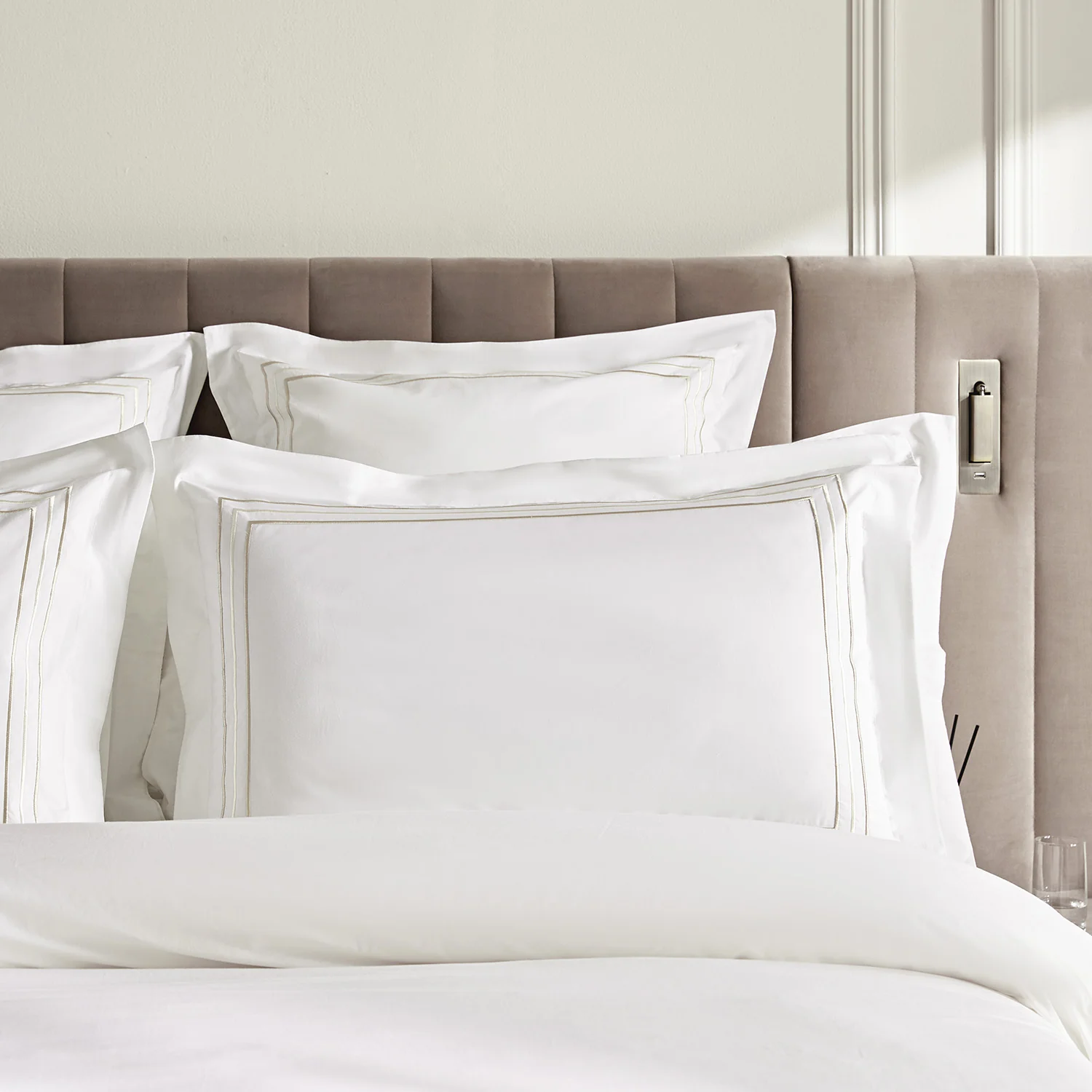 Belvedere Champagne Gold Cord Embroidered 300 Thread Count Cotton Percale Oxford Pillowcases - Pair - Image 2