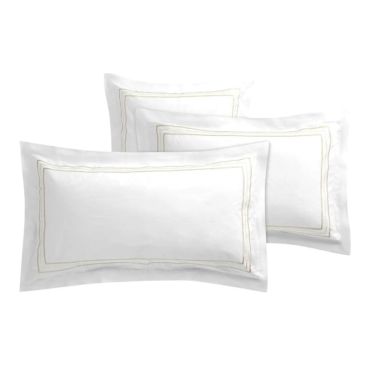 Belvedere Champagne Gold Cord Embroidered 300 Thread Count Cotton Percale Oxford Pillowcases - Pair - Image 6