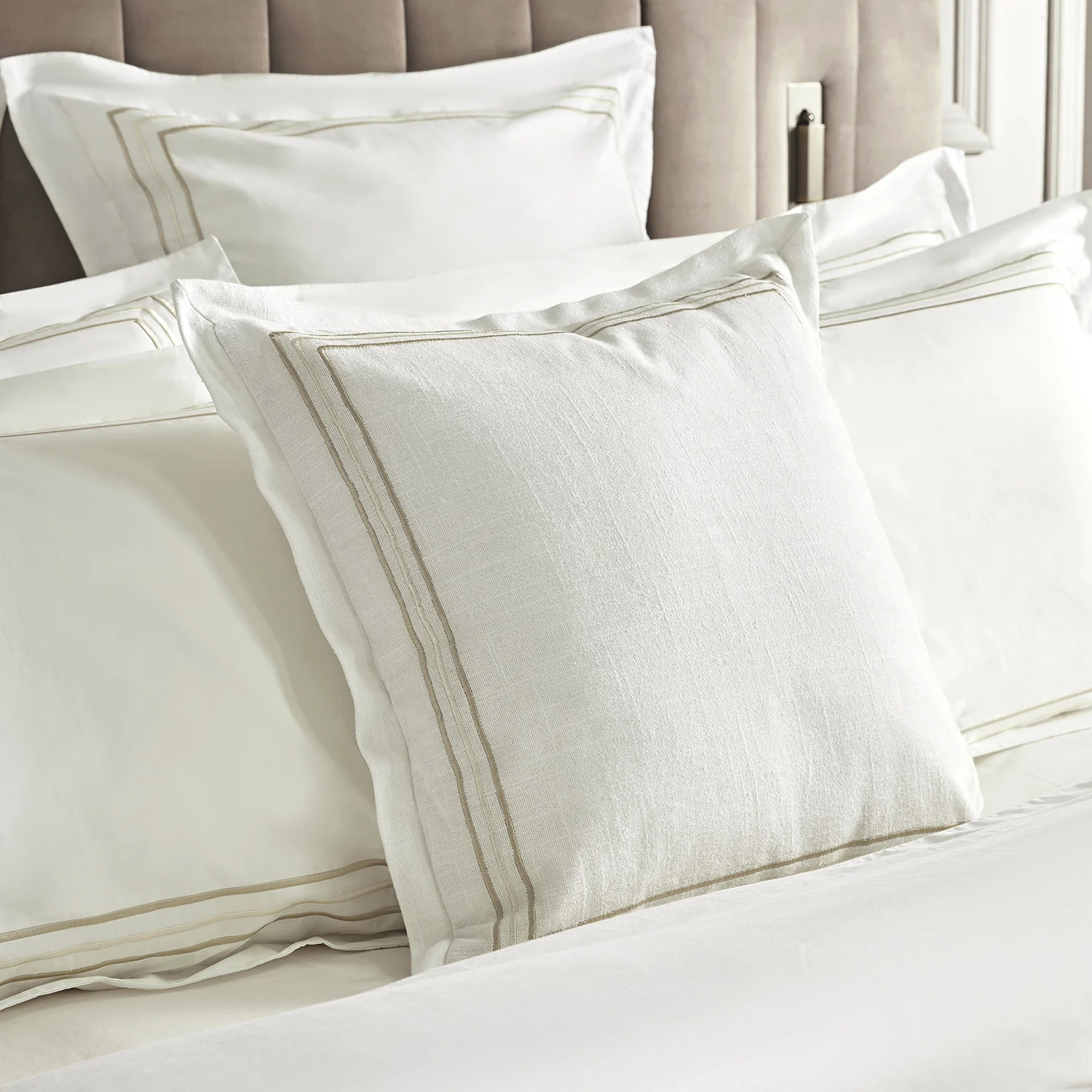 Belvedere Champagne Gold Cord Embroidered Cotton Cushion - Image 2