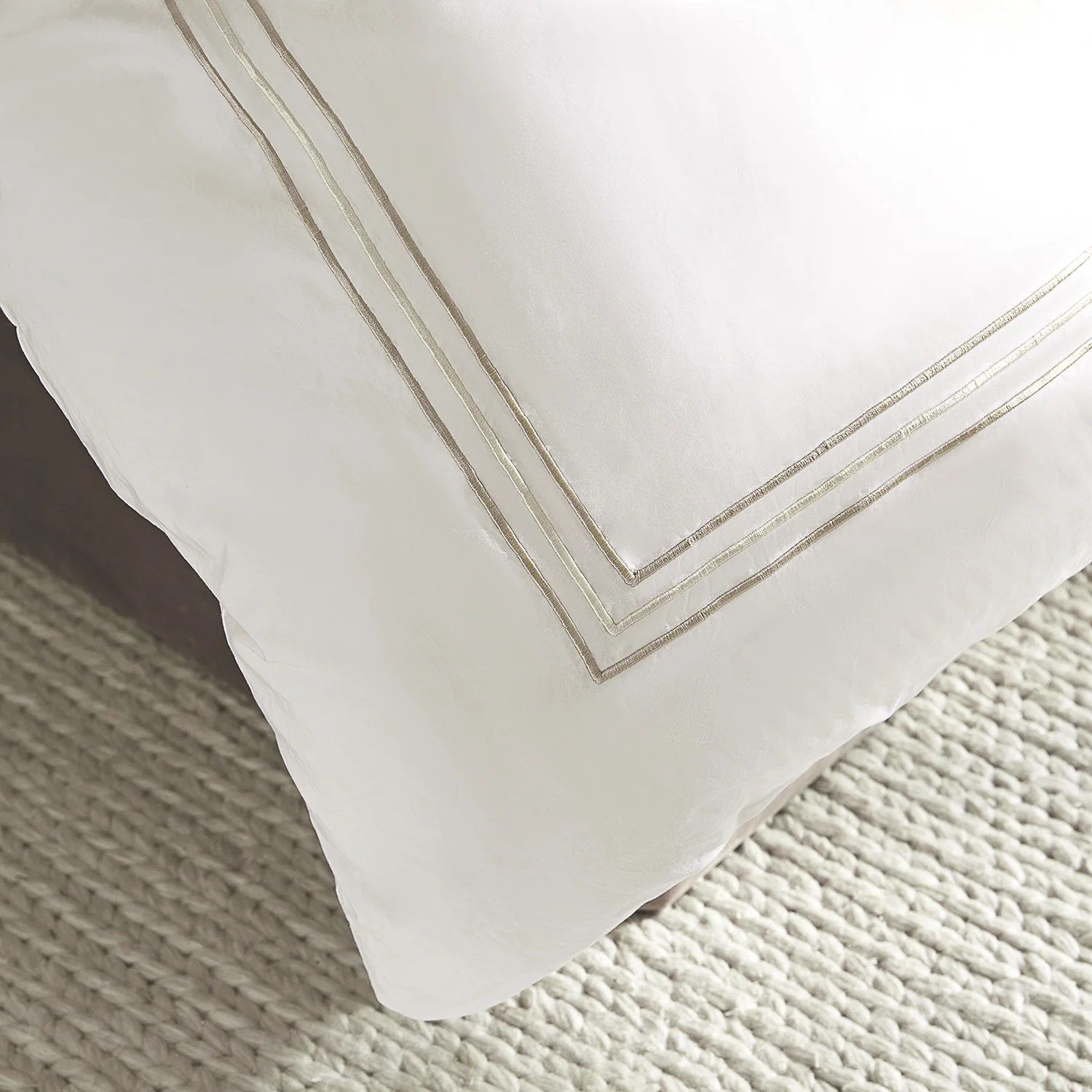 Belvedere Champagne Gold Cord Embroidered 300 Thread Count Cotton Percale Duvet Set - Image 5