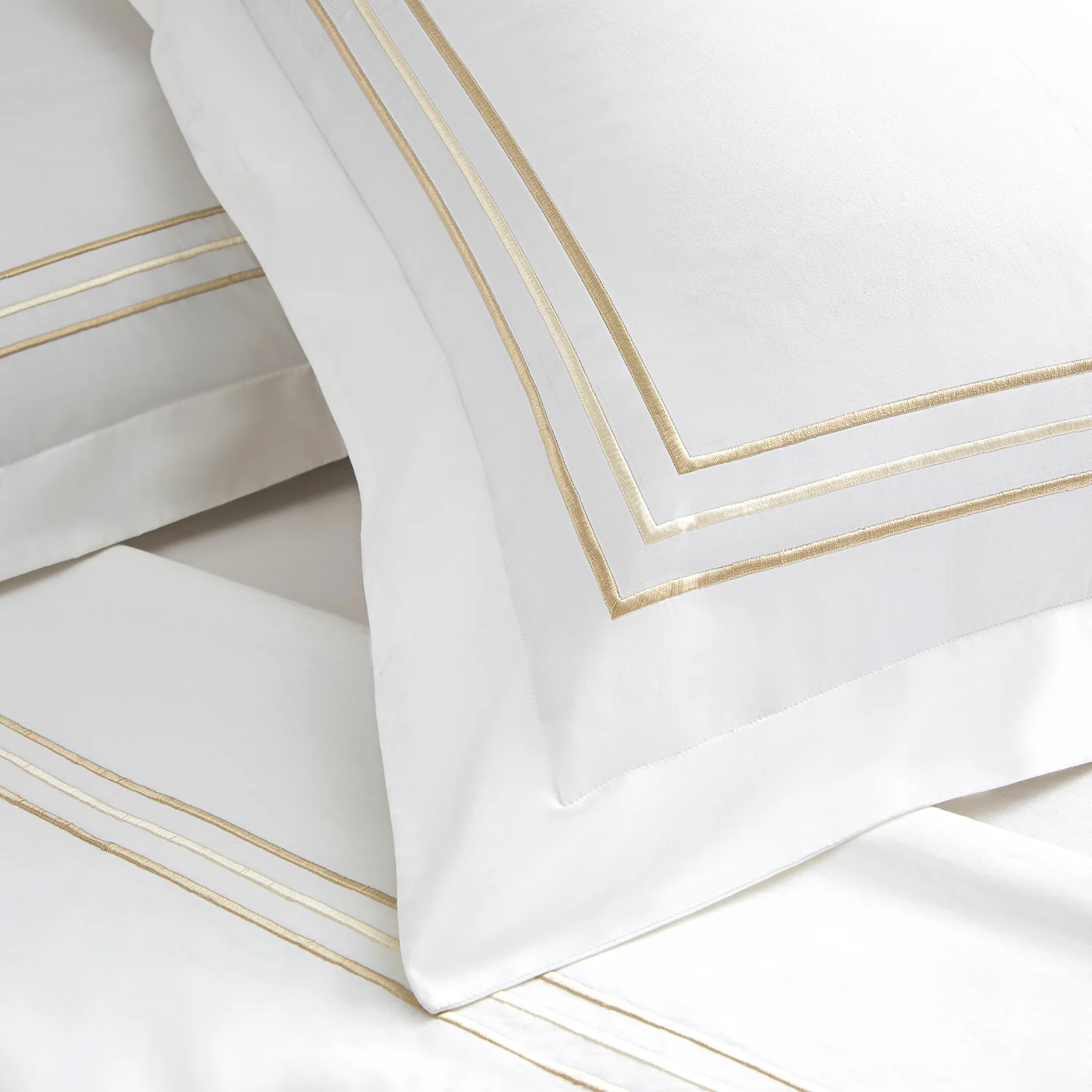 Belvedere Champagne Gold Cord Embroidered 300 Thread Count Cotton Percale Duvet Set - Image 9