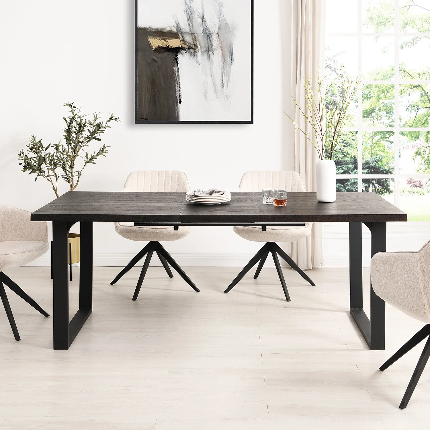 BERN 6-8 Seater Dark Oak Extending Dining Table with Metal Legs - Image 2