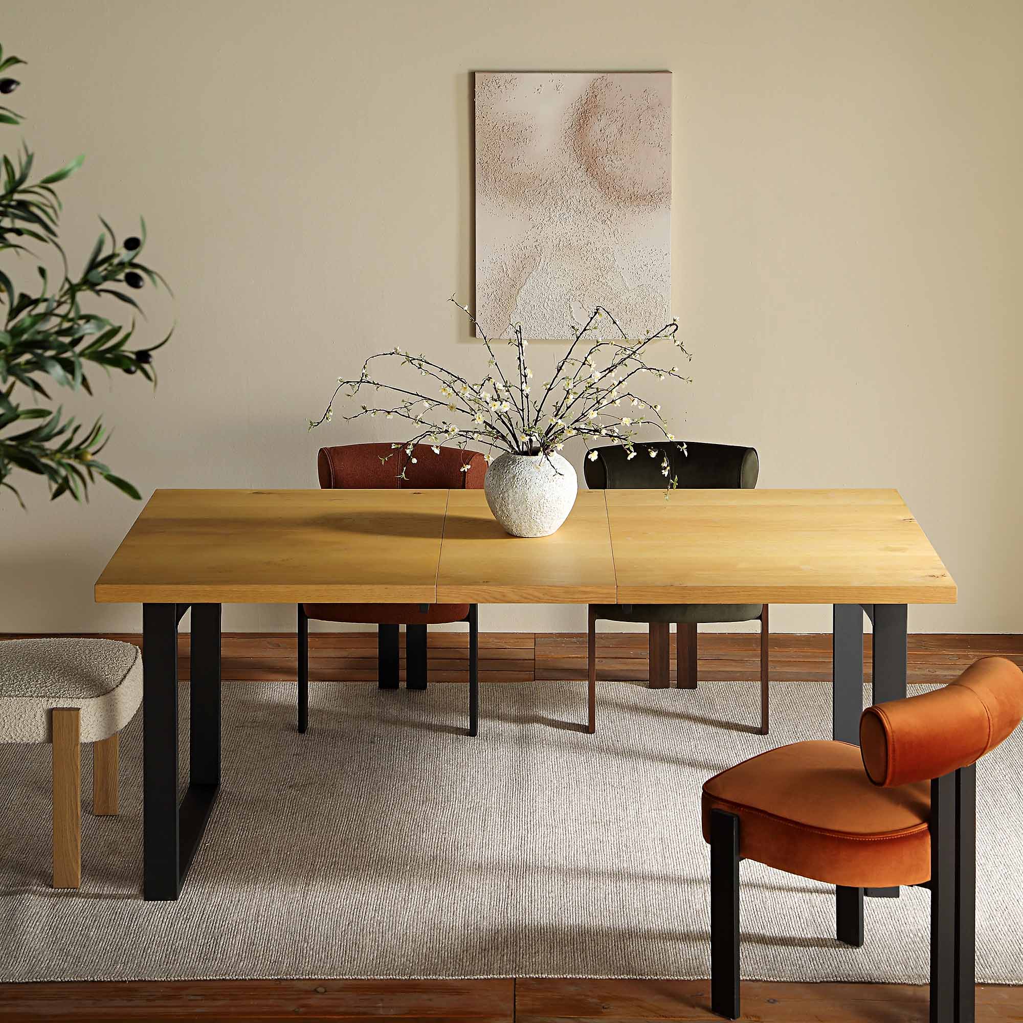 BERN 6-8 Seater Oak Extending Dining Table with Metal Legs - Image 2