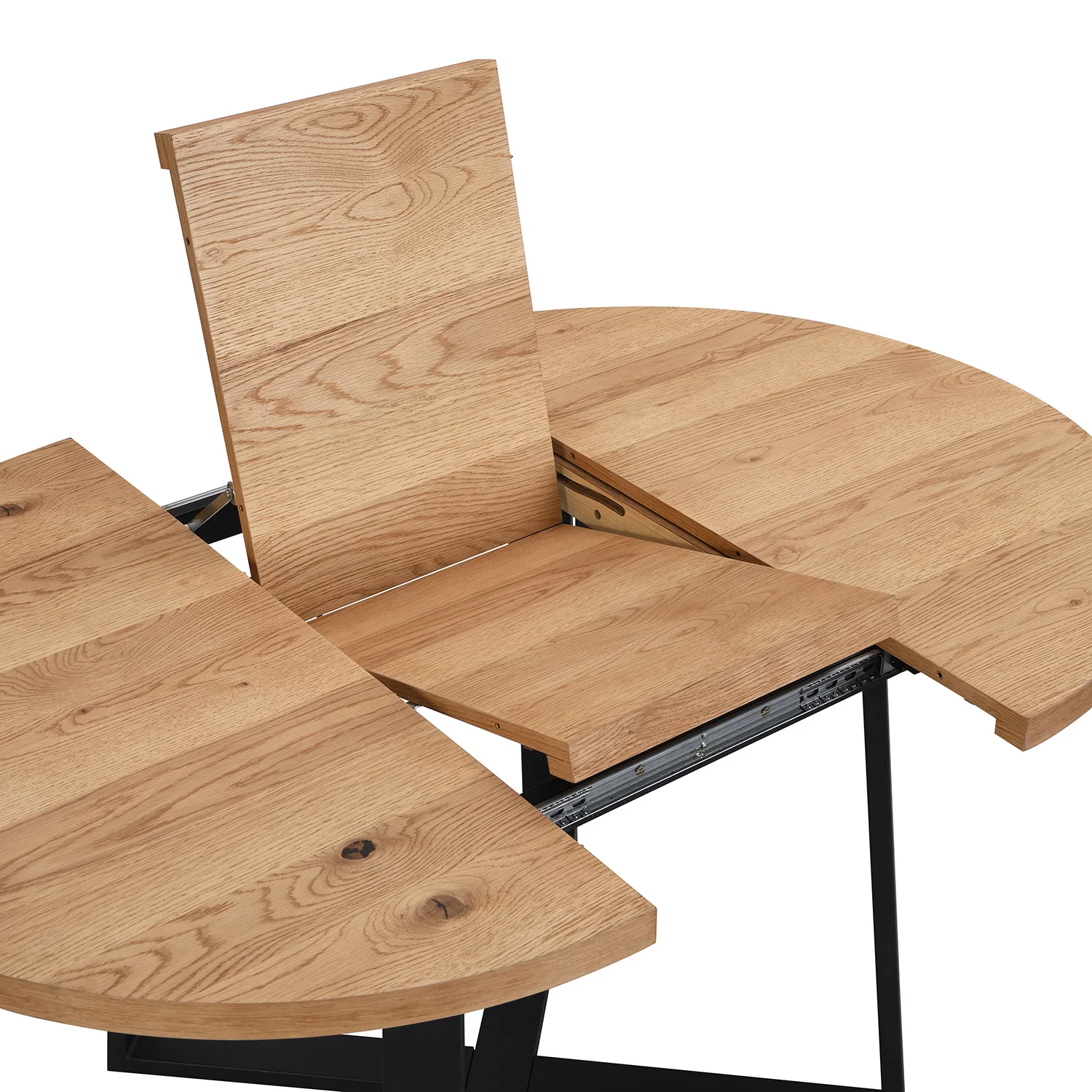 BERN Extending Round Dining Table with Metal Legs, Oak - Image 8