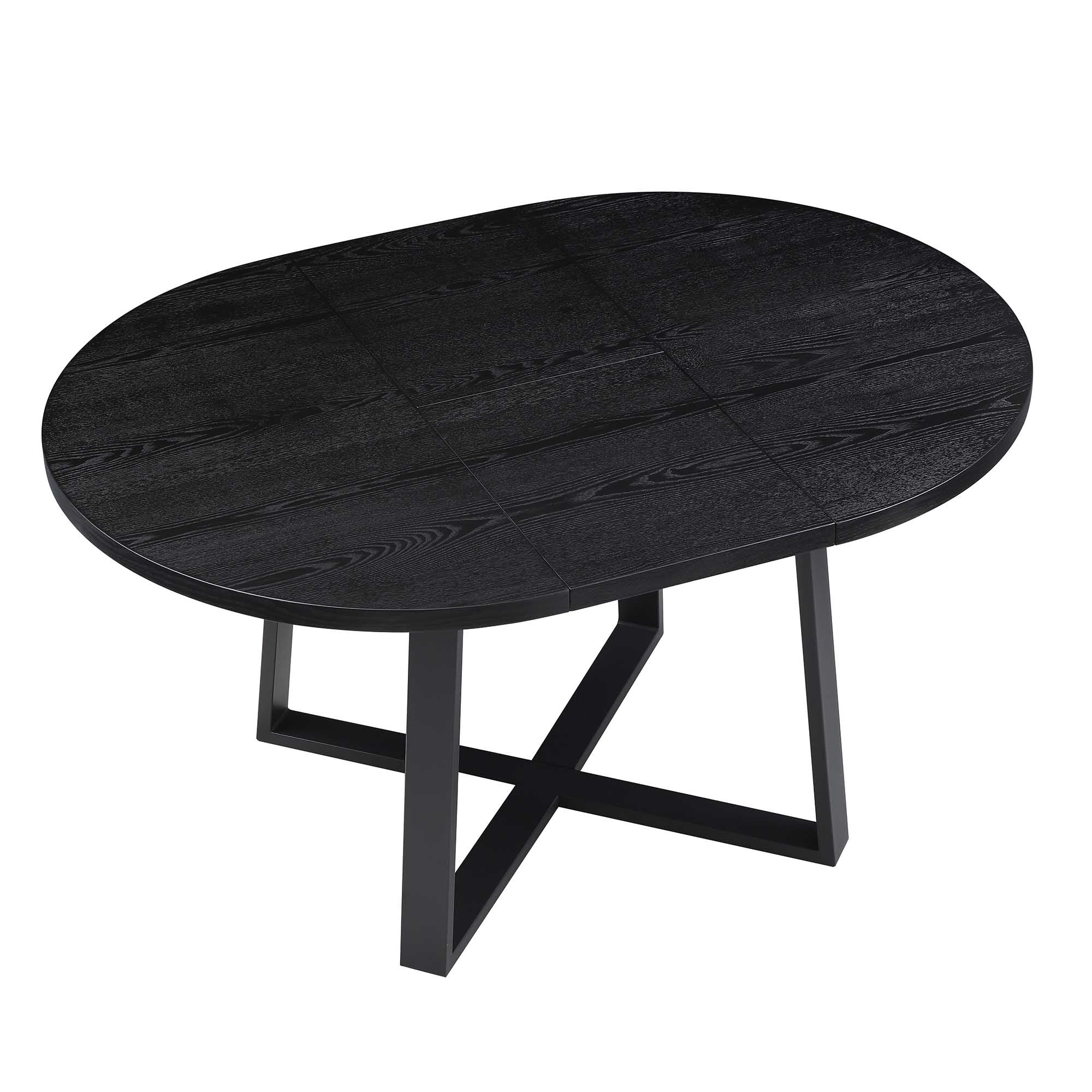 BERN Extending Round Dining Table with Metal Legs, Black - Image 7