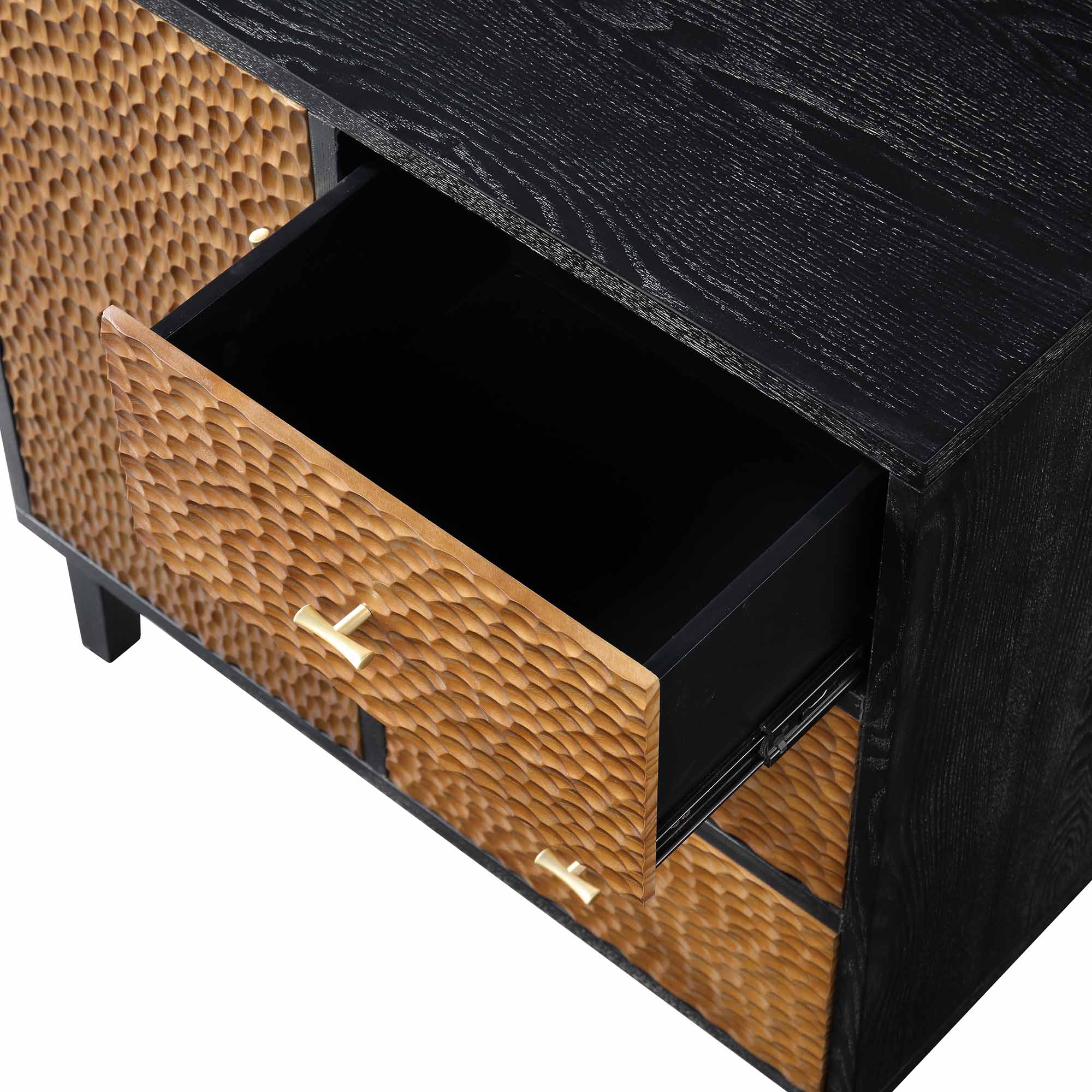 Bianca Chip Carved 1 Door 3 Drawer Small Sideboard, Antique Bronze & Black - Image 10