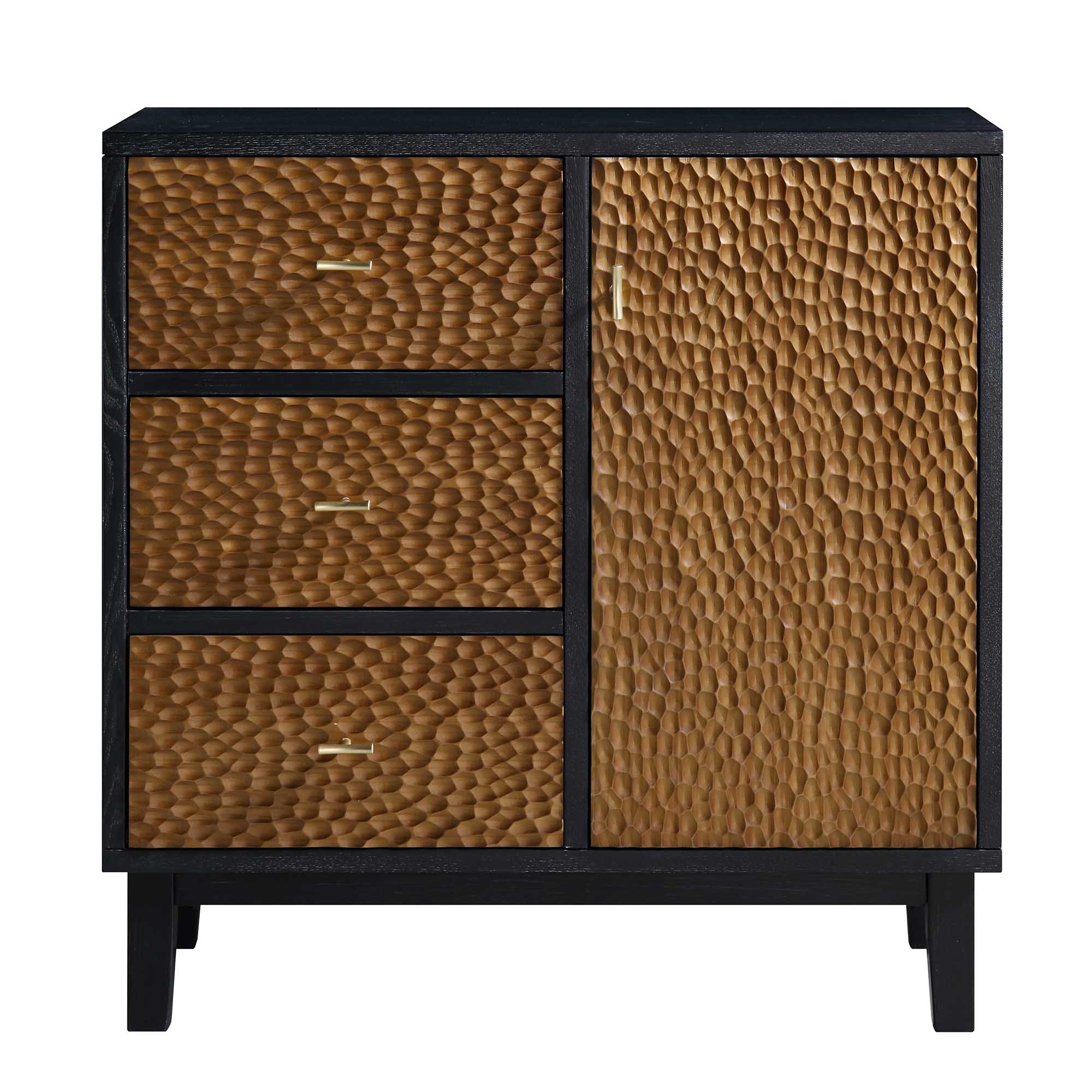 Bianca Chip Carved 1 Door 3 Drawer Small Sideboard, Antique Bronze & Black - Image 4