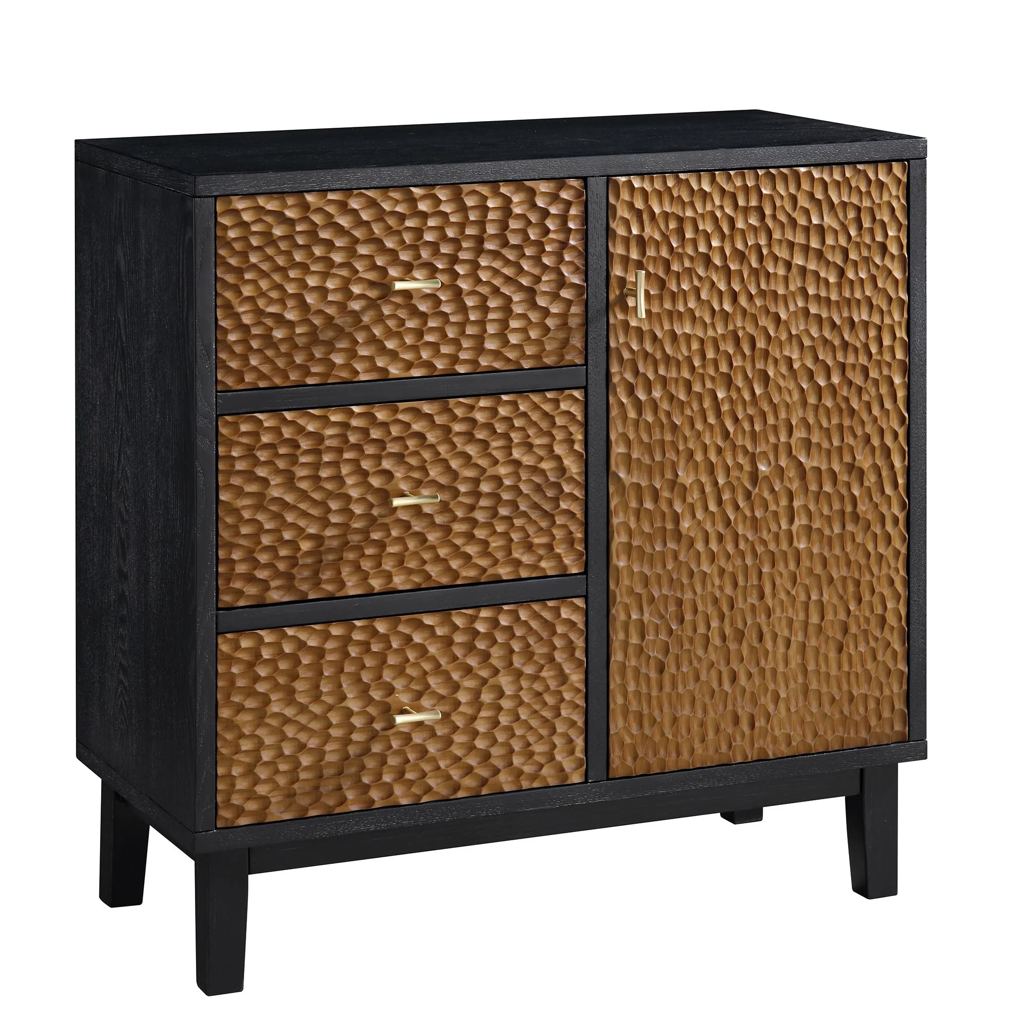 Bianca Chip Carved 1 Door 3 Drawer Small Sideboard, Antique Bronze & Black - Image 5