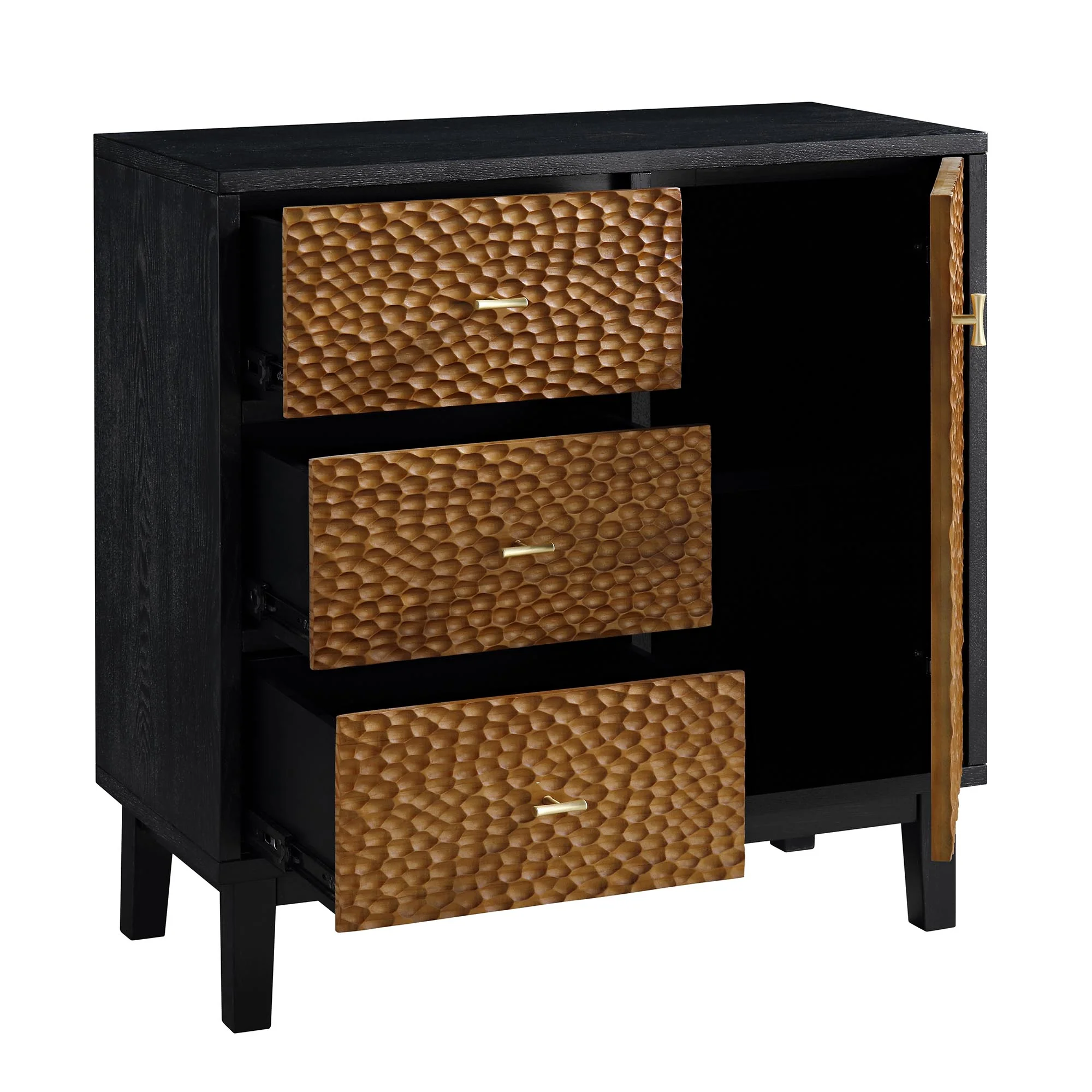 Bianca Chip Carved 1 Door 3 Drawer Small Sideboard, Antique Bronze & Black - Image 7