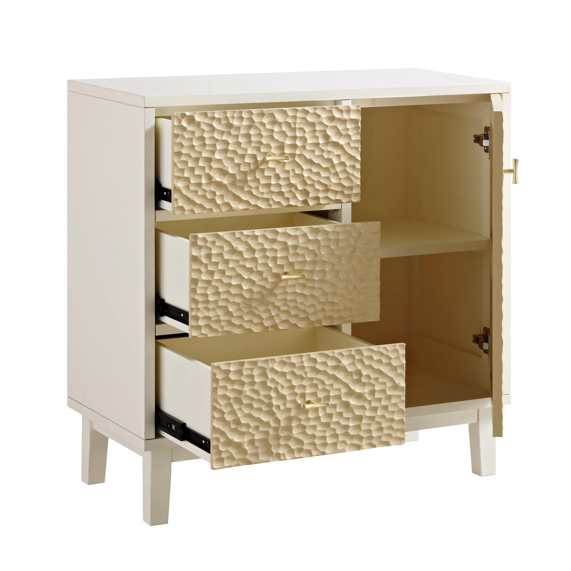 Bianca Chip Carved 1 Door 3 Drawer Small Sideboard, Sand Beige & Ivory - Image 7