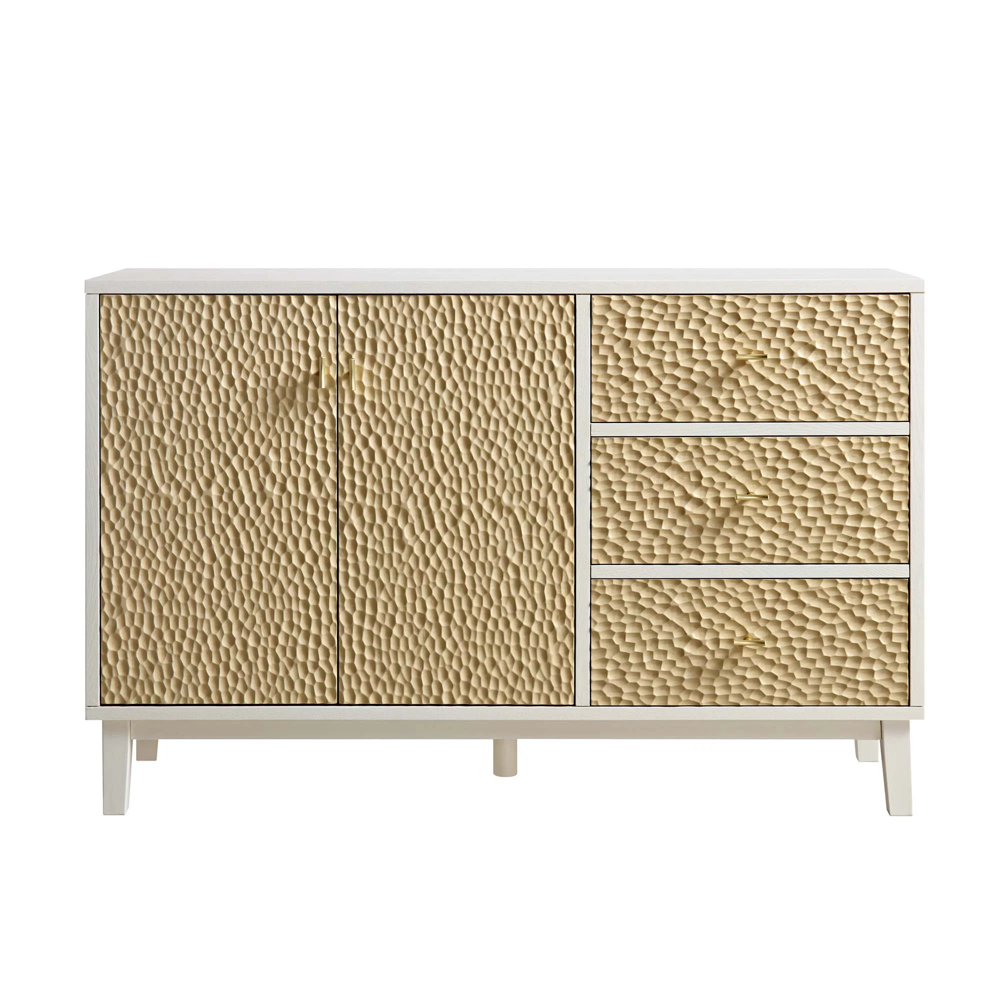 Bianca Chip Carved 2-Door 3-Drawer Sideboard, Sand Beige & Ivory - Image 4