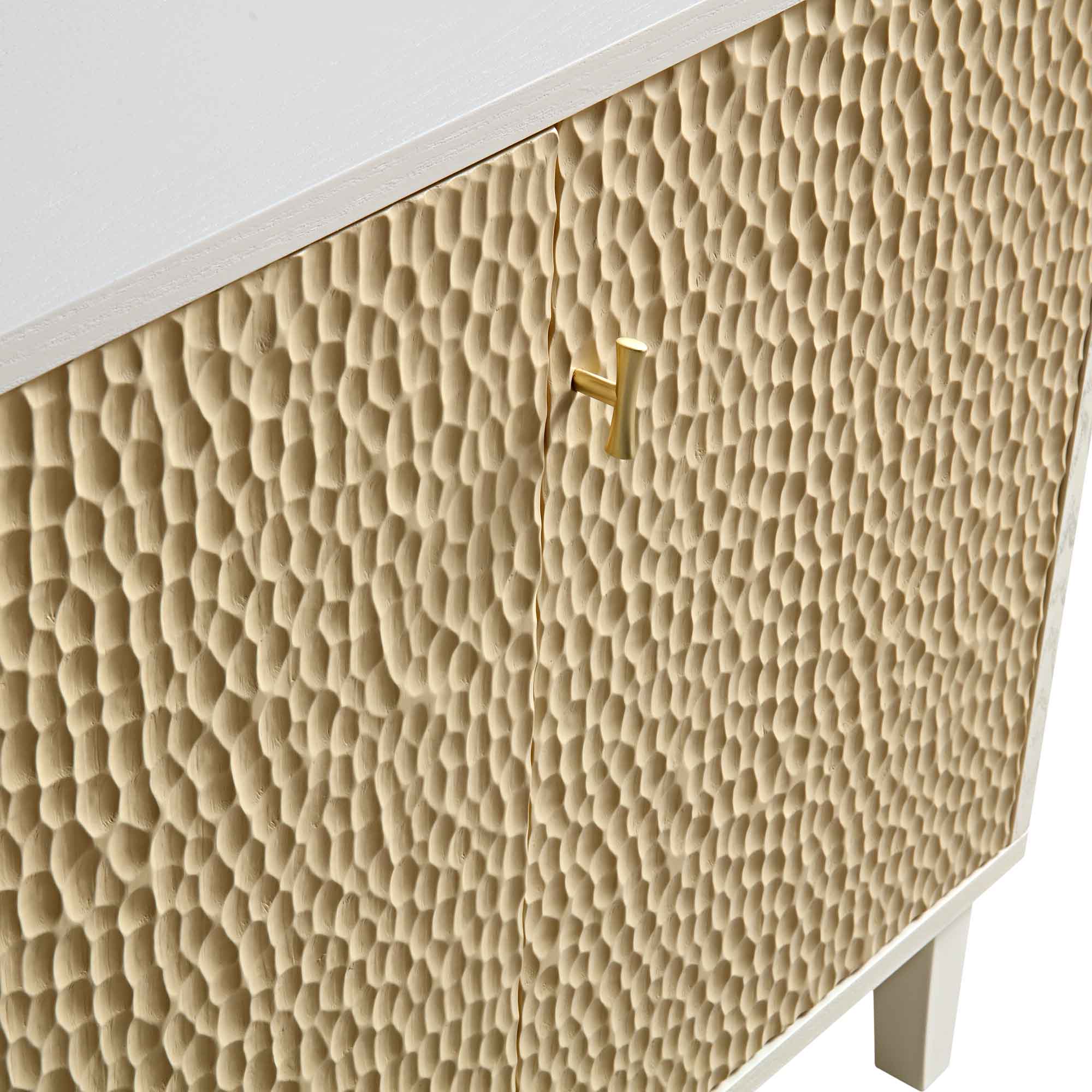 Bianca Chip Carved 3 Door Sideboard, Sand Beige & Ivory - Image 11