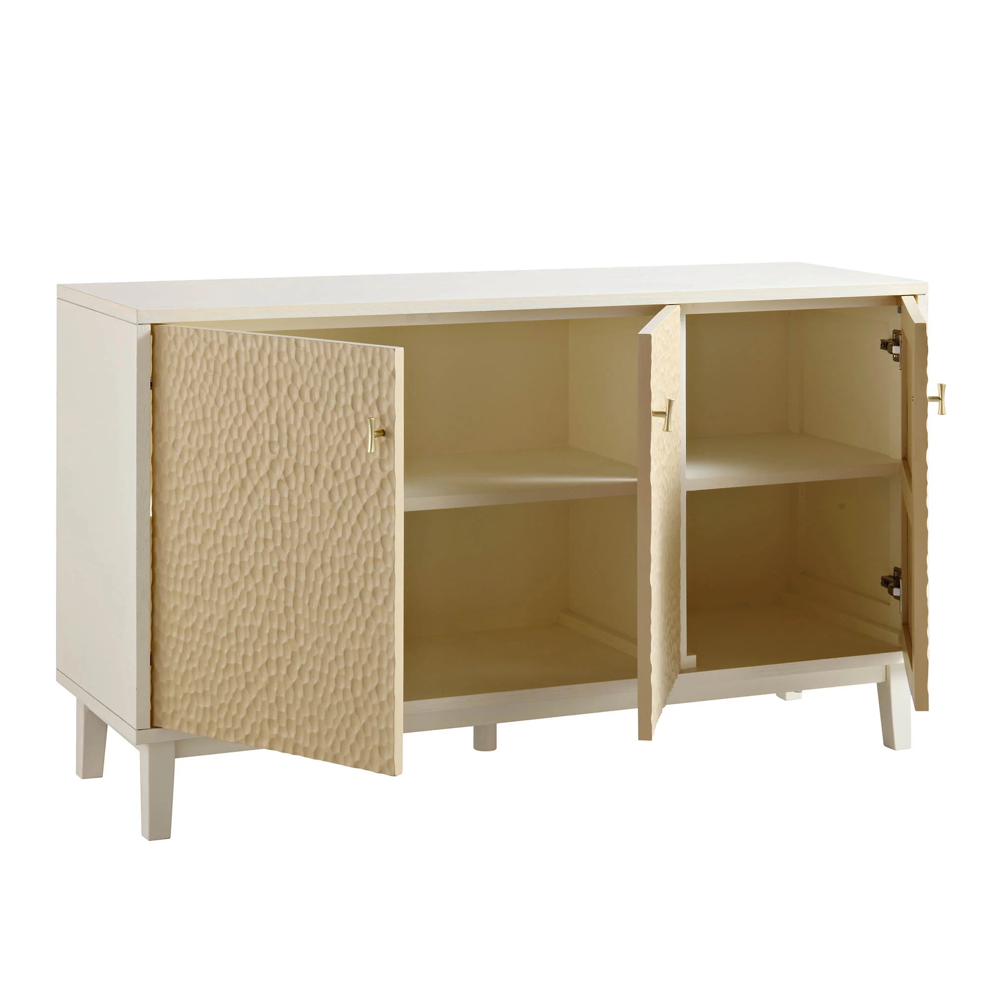 Bianca Chip Carved 3 Door Sideboard, Sand Beige & Ivory - Image 7