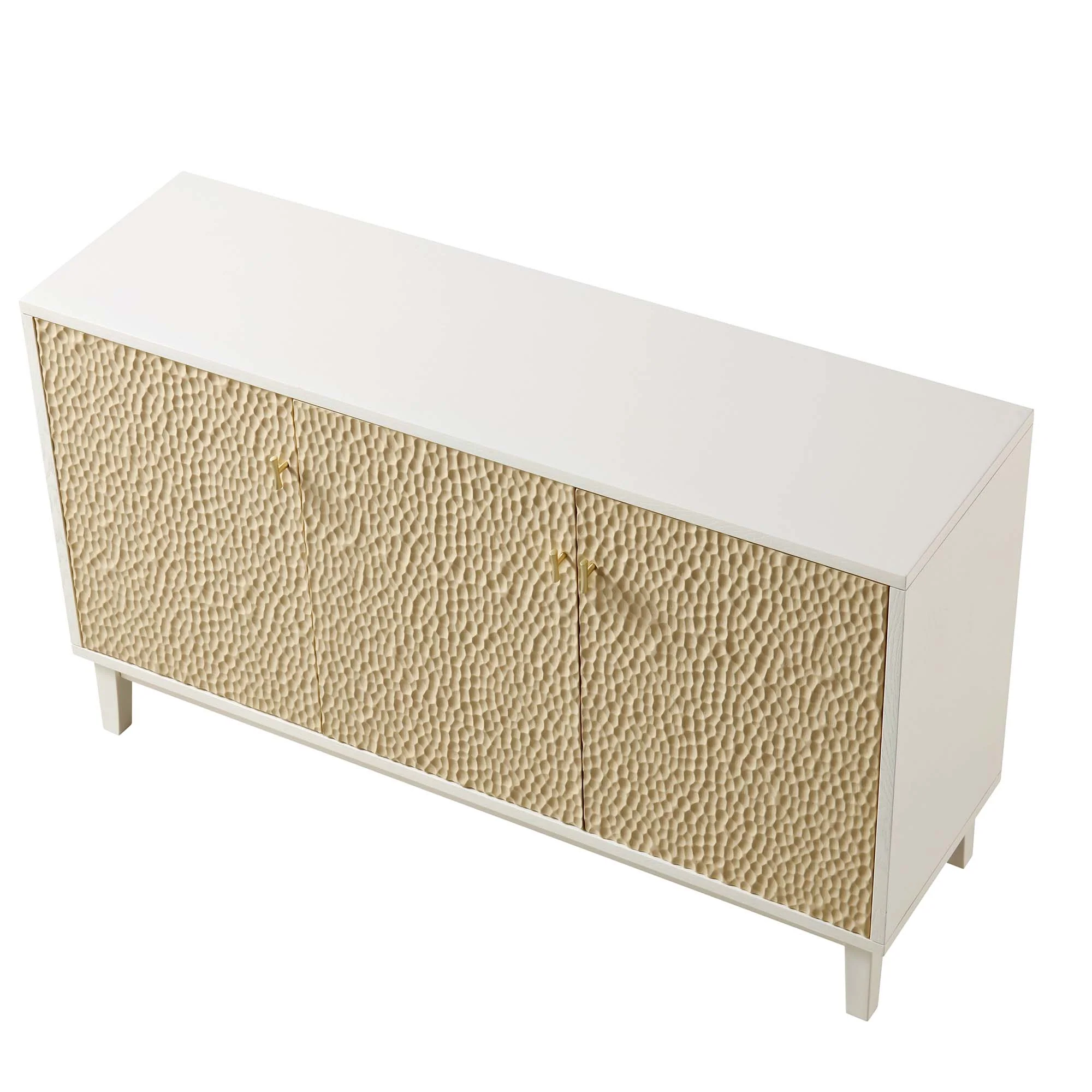 Bianca Chip Carved 3 Door Sideboard, Sand Beige & Ivory - Image 8