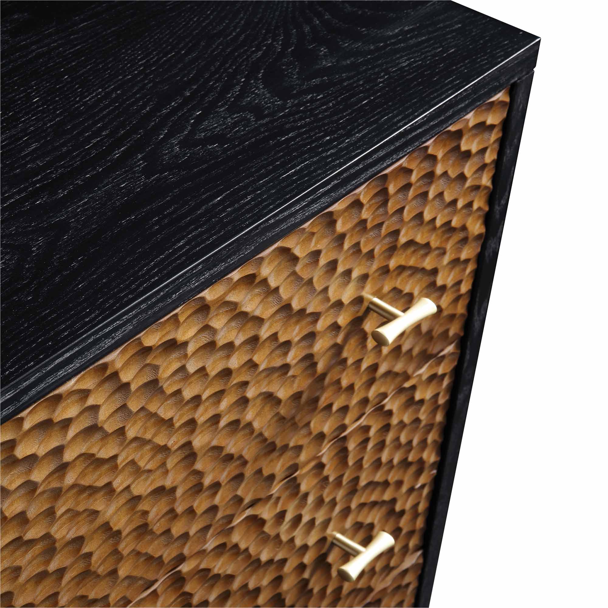 Bianca Chip Carved 3 Drawer Chest, Antique Bronze & Black - Image 11