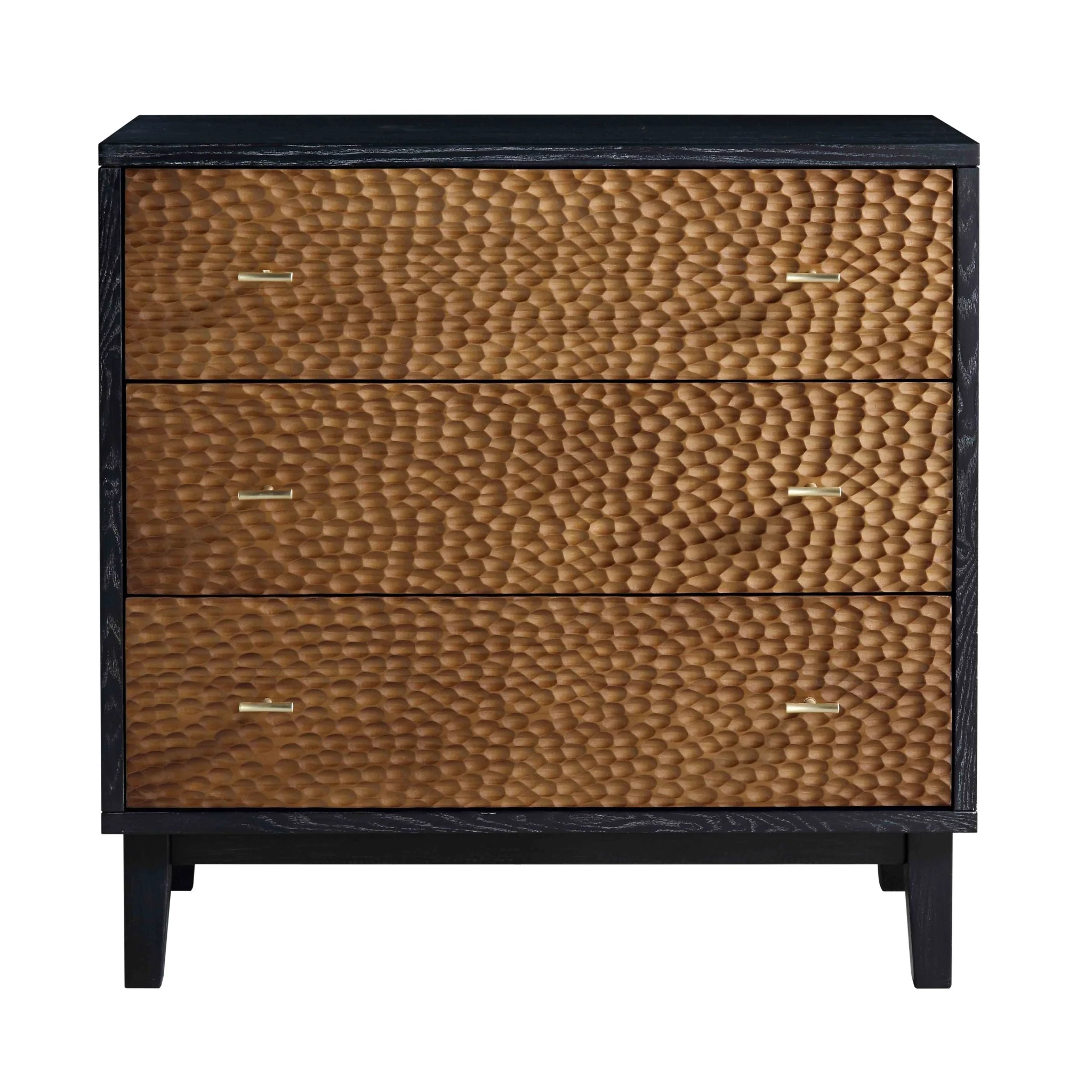 Bianca Chip Carved 3 Drawer Chest, Antique Bronze & Black - Image 4