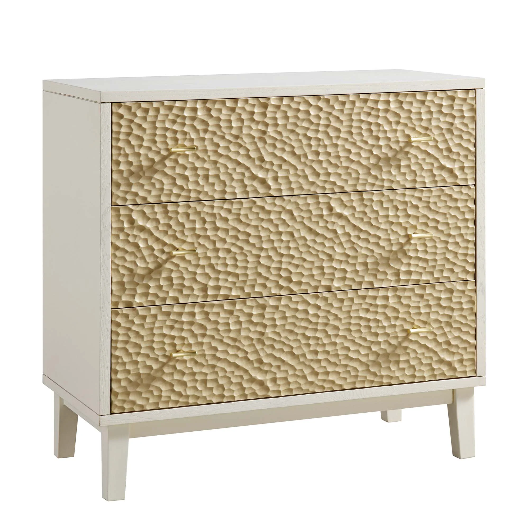 Bianca Chip Carved 3 Drawer Chest, Sand Beige & Ivory - Image 5