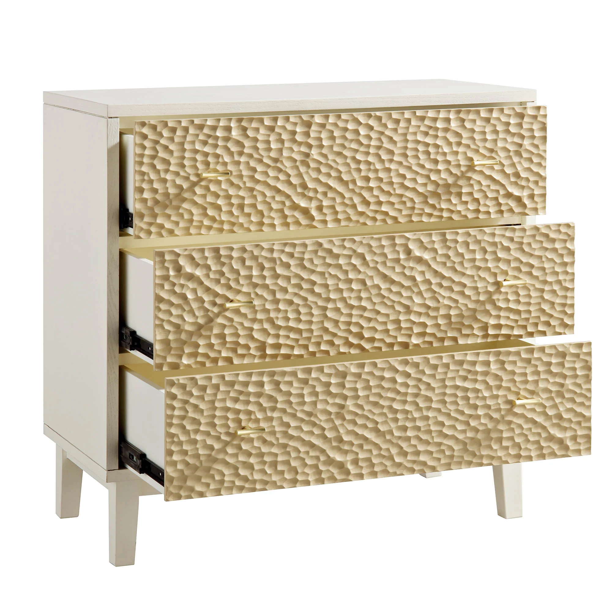 Bianca Chip Carved 3 Drawer Chest, Sand Beige & Ivory - Image 7