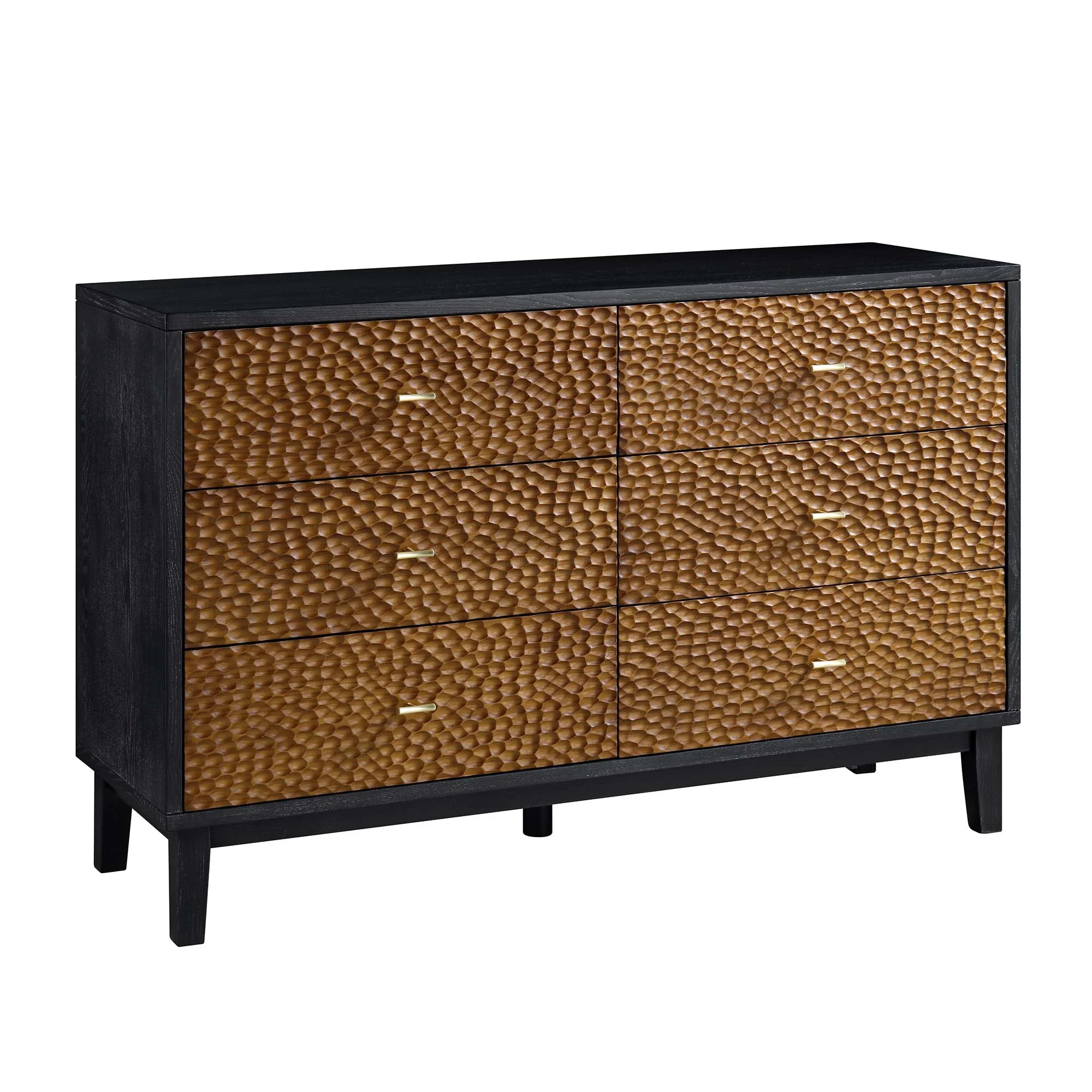 Bianca Chip Carved 6 Drawer Chest, Antique Bronze & Black - Image 4