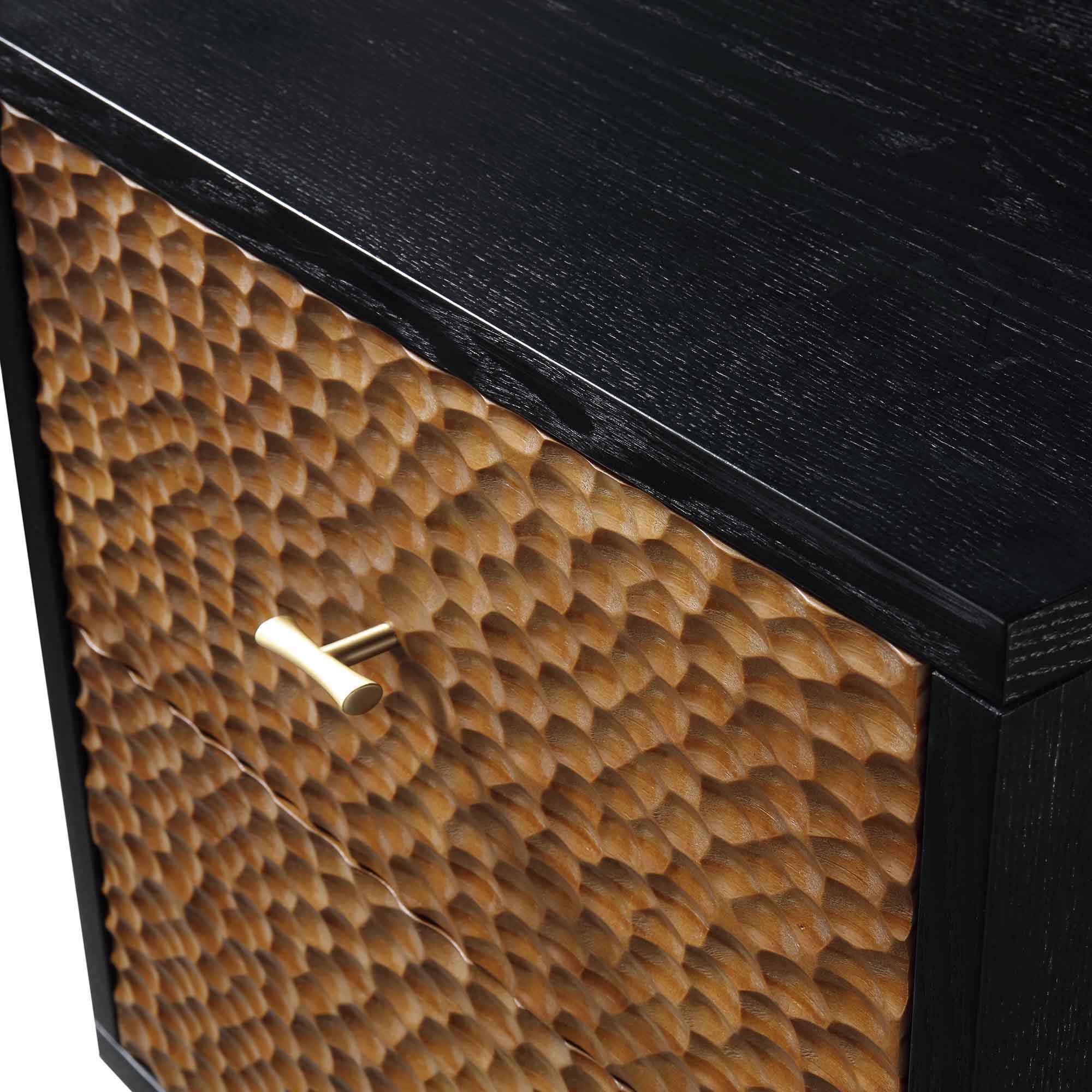 Bianca Chip Carved Bedside Table, Antique Bronze & Black - Image 12