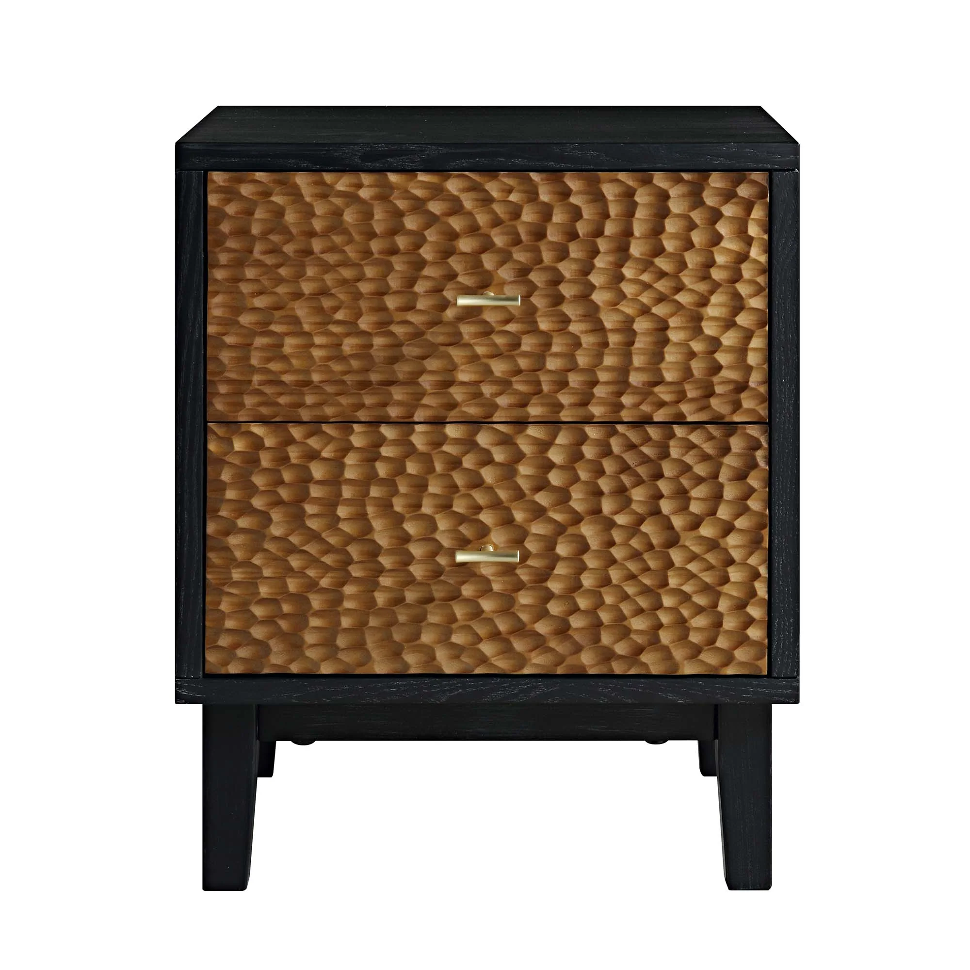 Bianca Chip Carved Bedside Table, Antique Bronze & Black - Image 4