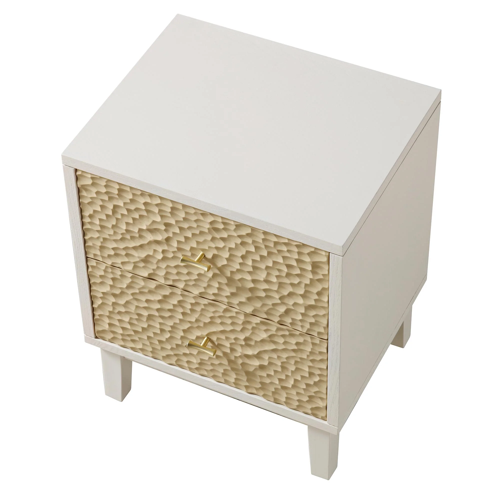 Bianca Chip Carved Bedside Table, Sand Beige & Ivory - Image 8