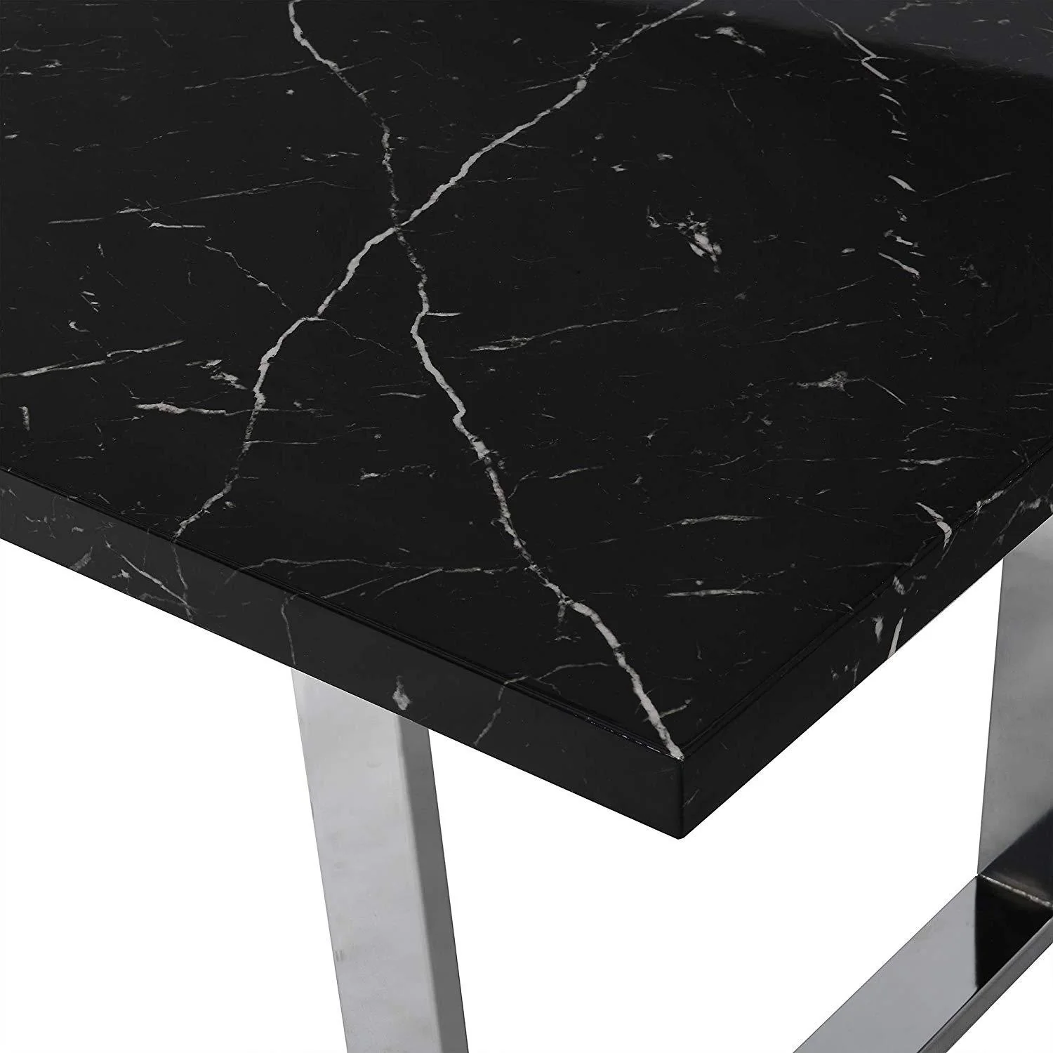 BIASCA 6-Seater High Gloss Marble Effect Dining Table with Silver Chrome Legs Black - Image 8