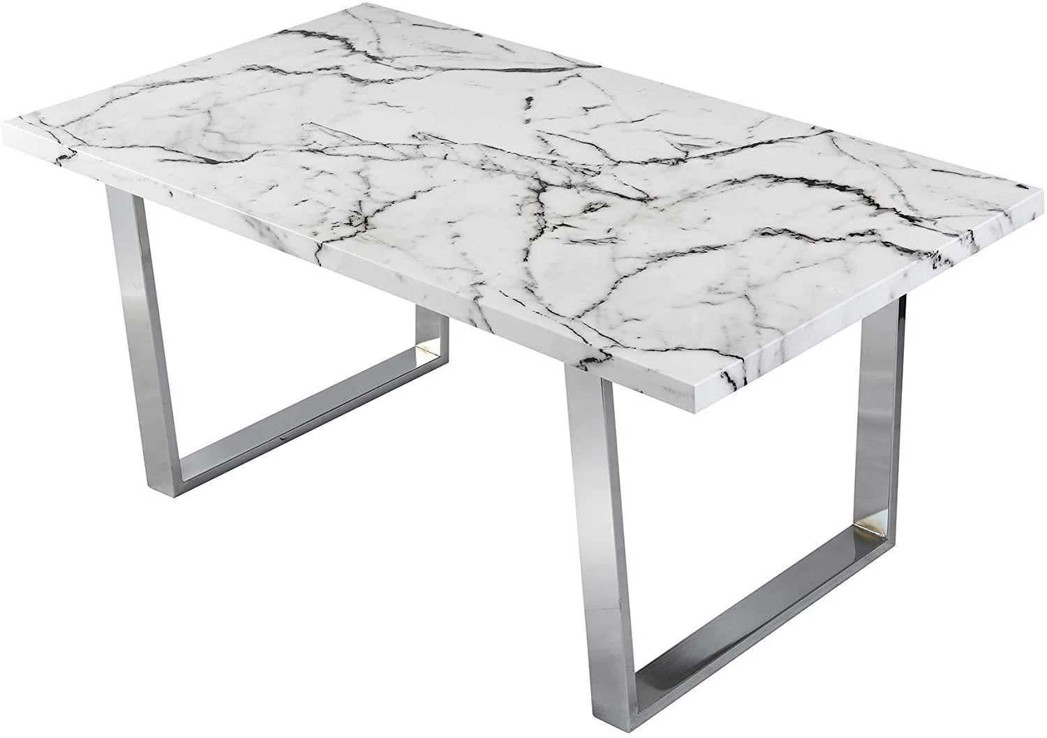 BIASCA 6-Seater High Gloss Marble Effect Dining Table with Silver Chrome Legs White - Image 2