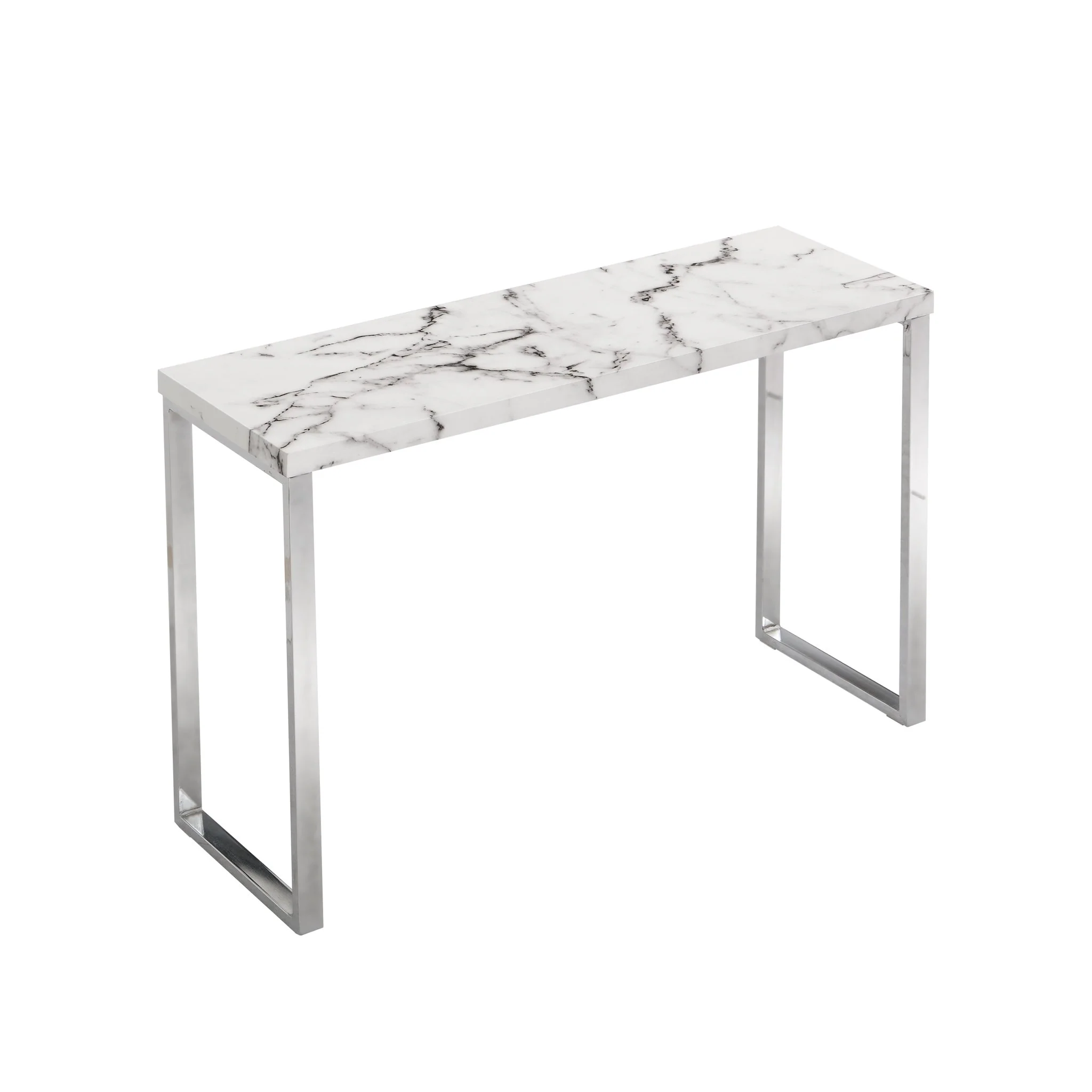 BIASCA High Gloss Marble Effect 120cm Console Table with Silver Chrome Legs - Image 3