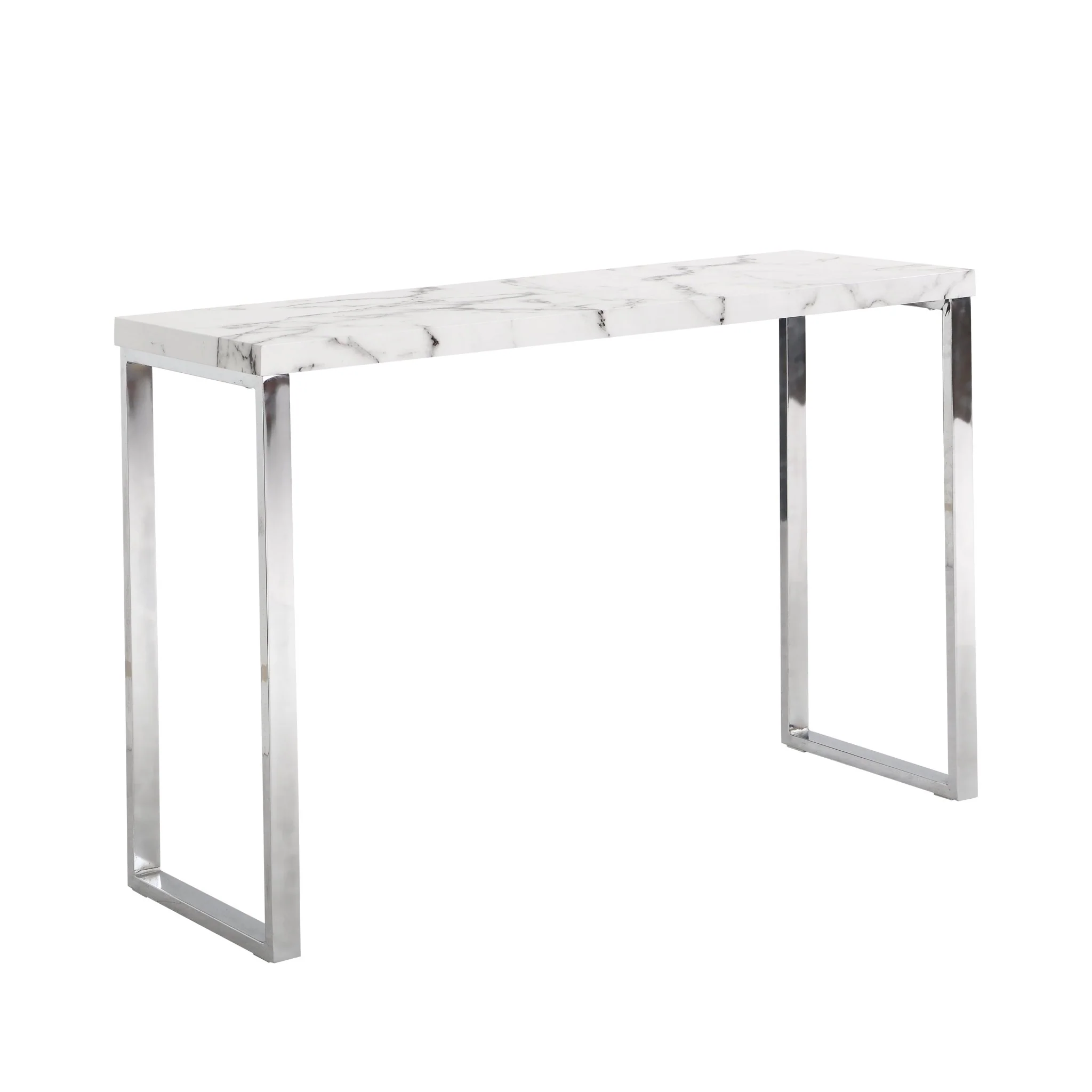 BIASCA High Gloss Marble Effect 120cm Console Table with Silver Chrome Legs - Image 4
