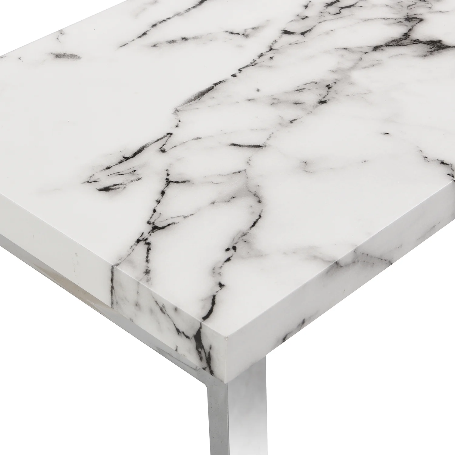 BIASCA High Gloss Marble Effect 120cm Console Table with Silver Chrome Legs - Image 6
