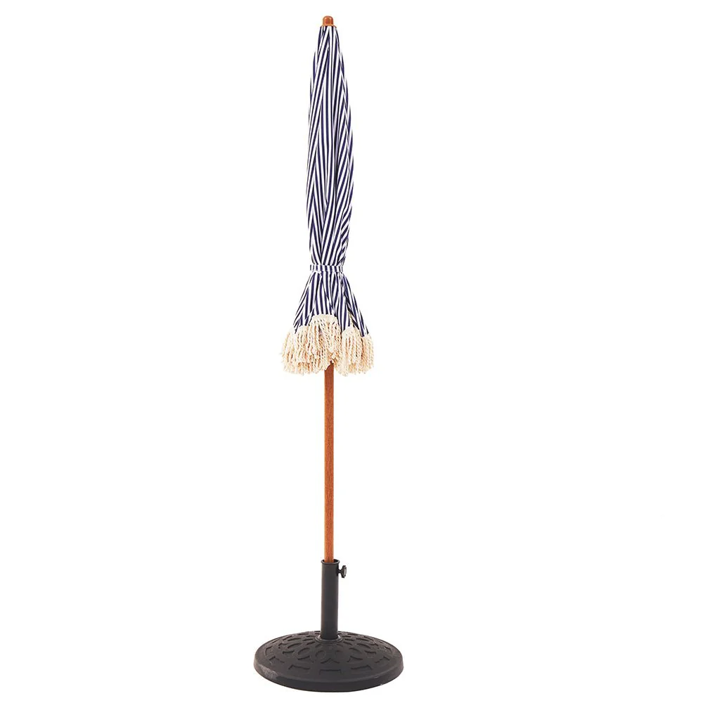 Gabriel Blue and White Striped Fringed Parasol with Tilt - Image 9