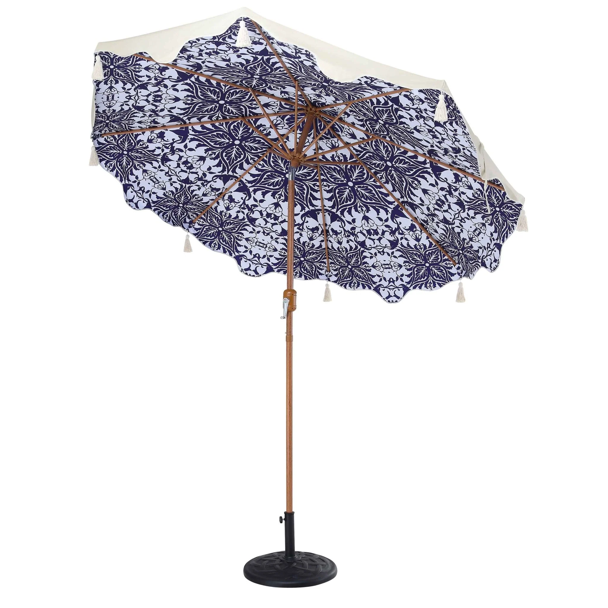 Blue Flower 2.6M Octagonal Tassel Parasol with Aluminium Tilt - Image 2