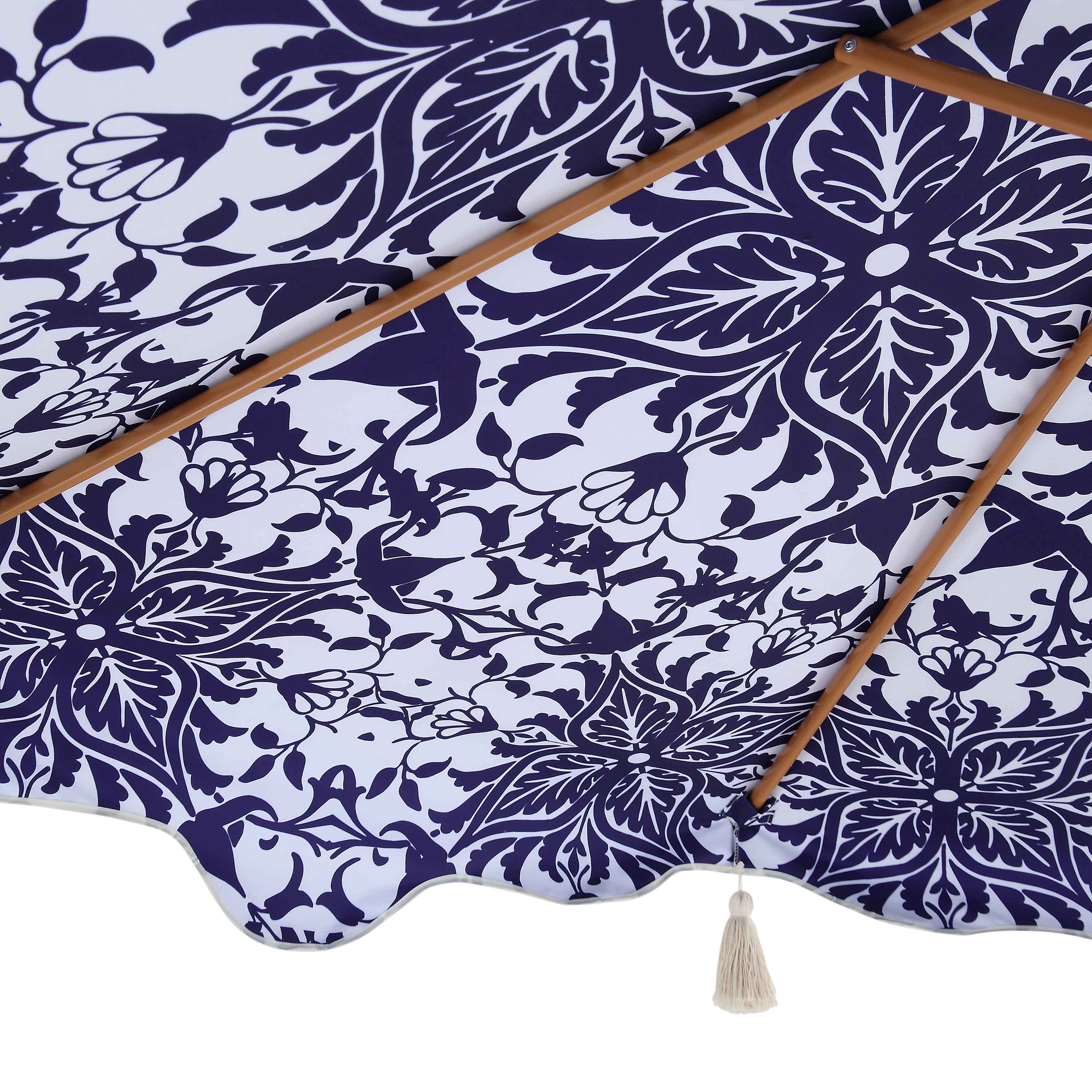 Blue Flower 2.6M Octagonal Tassel Parasol with Aluminium Tilt - Image 8