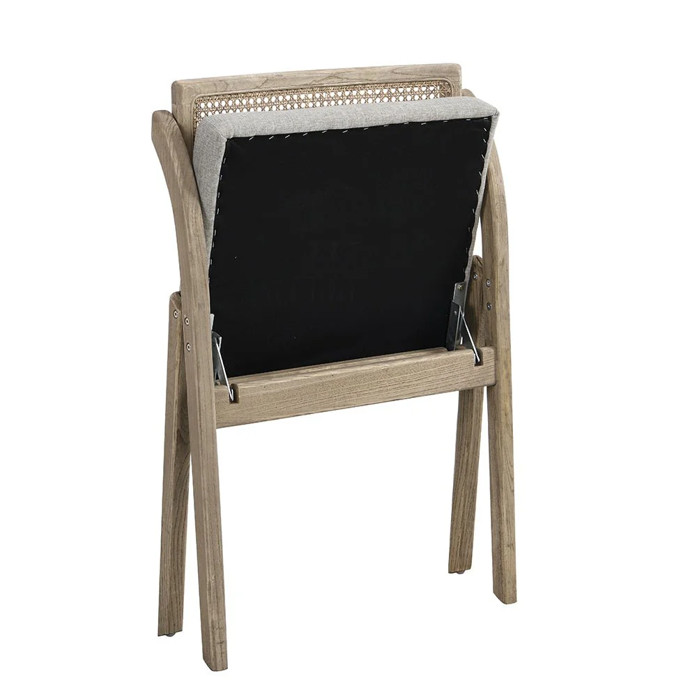 Bordon Natural Cane Rattan Folding Chair with Grey Upholstered Seat - Image 7