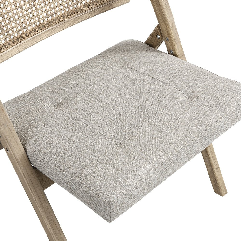 Bordon Natural Cane Rattan Folding Chair with Grey Upholstered Seat - Image 9