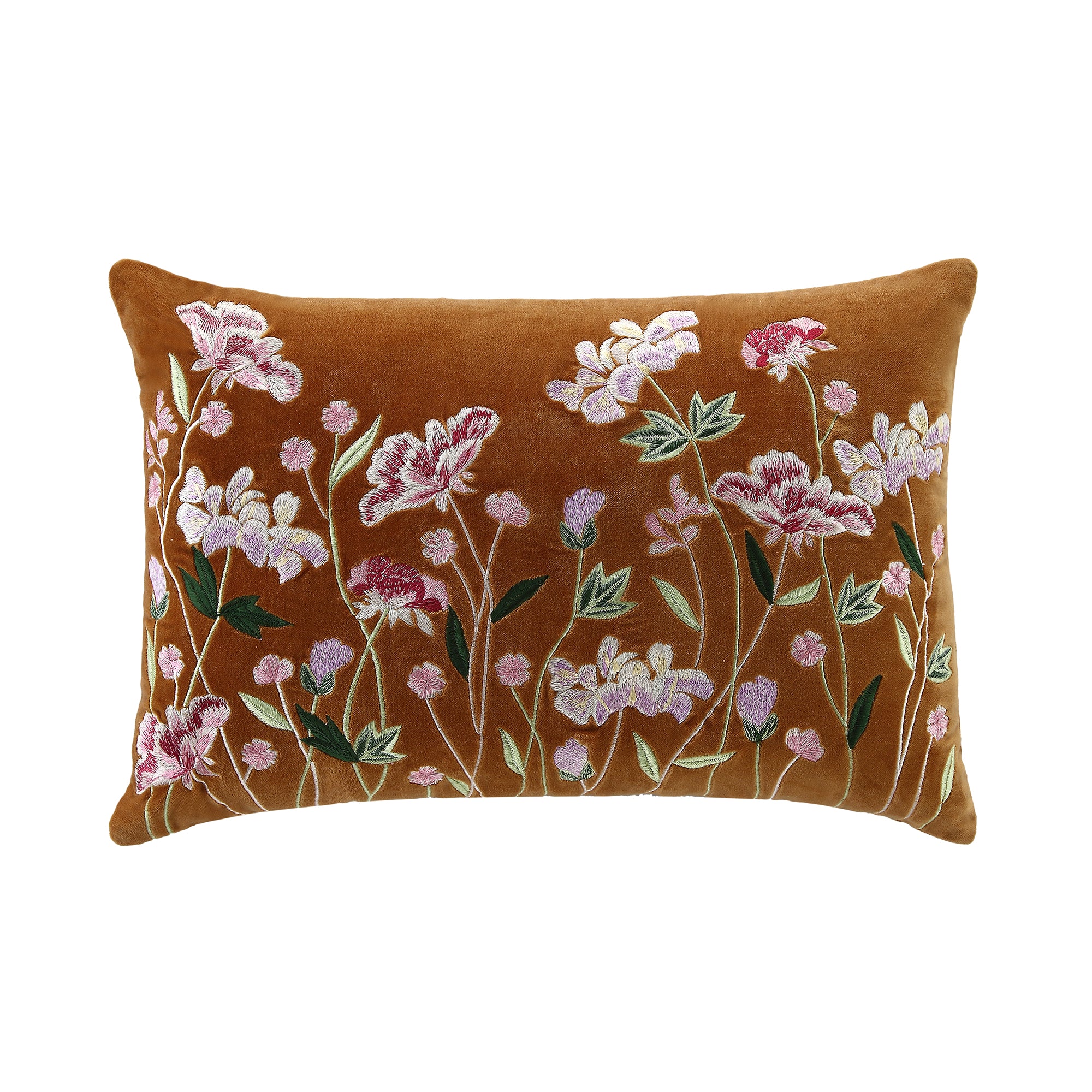 Botanica Collection Apricot Velvet Hand Embroidered Cushion - Image 3