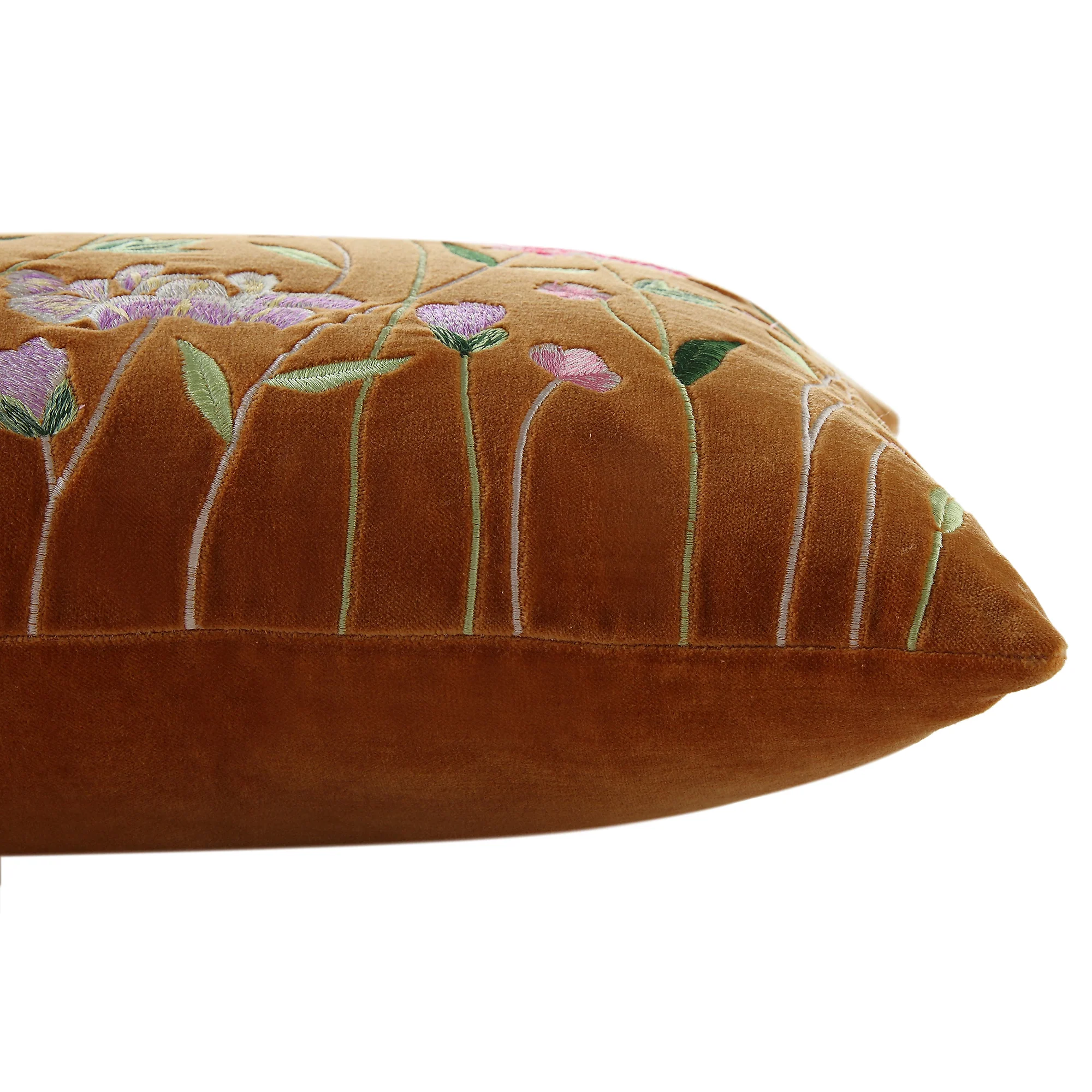 Botanica Collection Apricot Velvet Hand Embroidered Cushion - Image 4