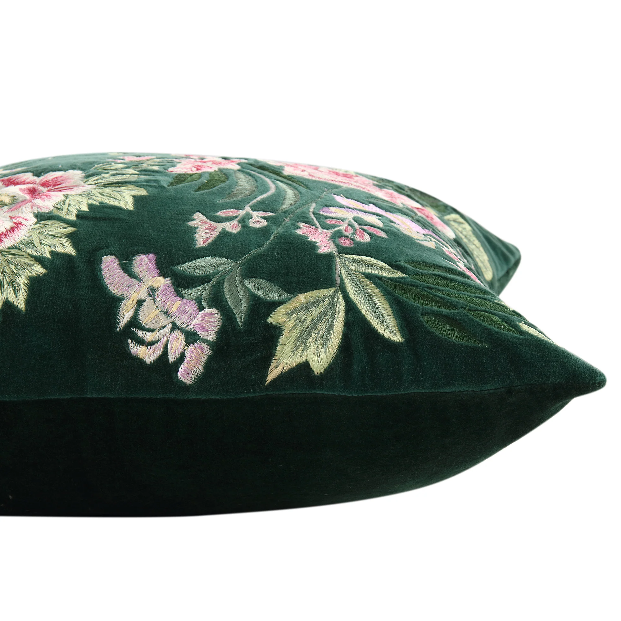 Botanica Collection Emerald Velvet Hand Embroidered Cushion - Image 2