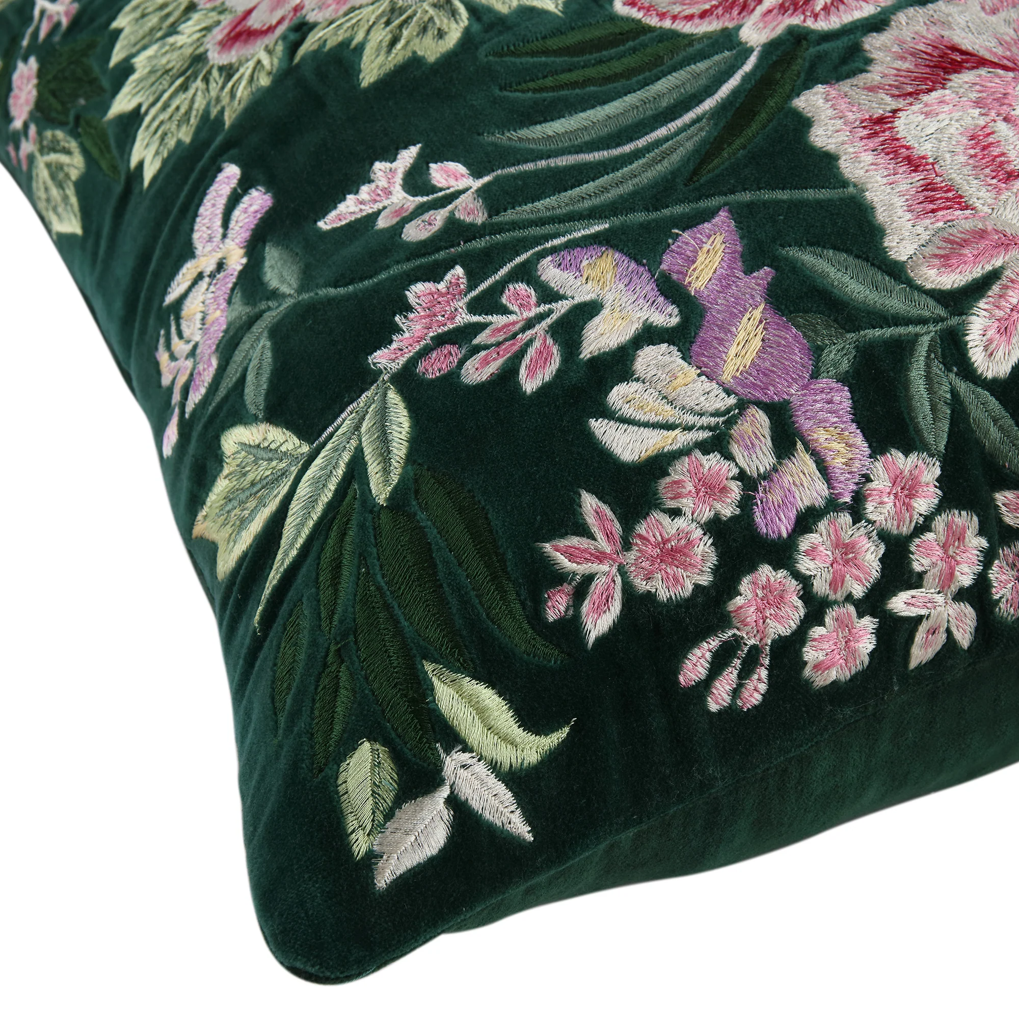 Botanica Collection Emerald Velvet Hand Embroidered Cushion - Image 3