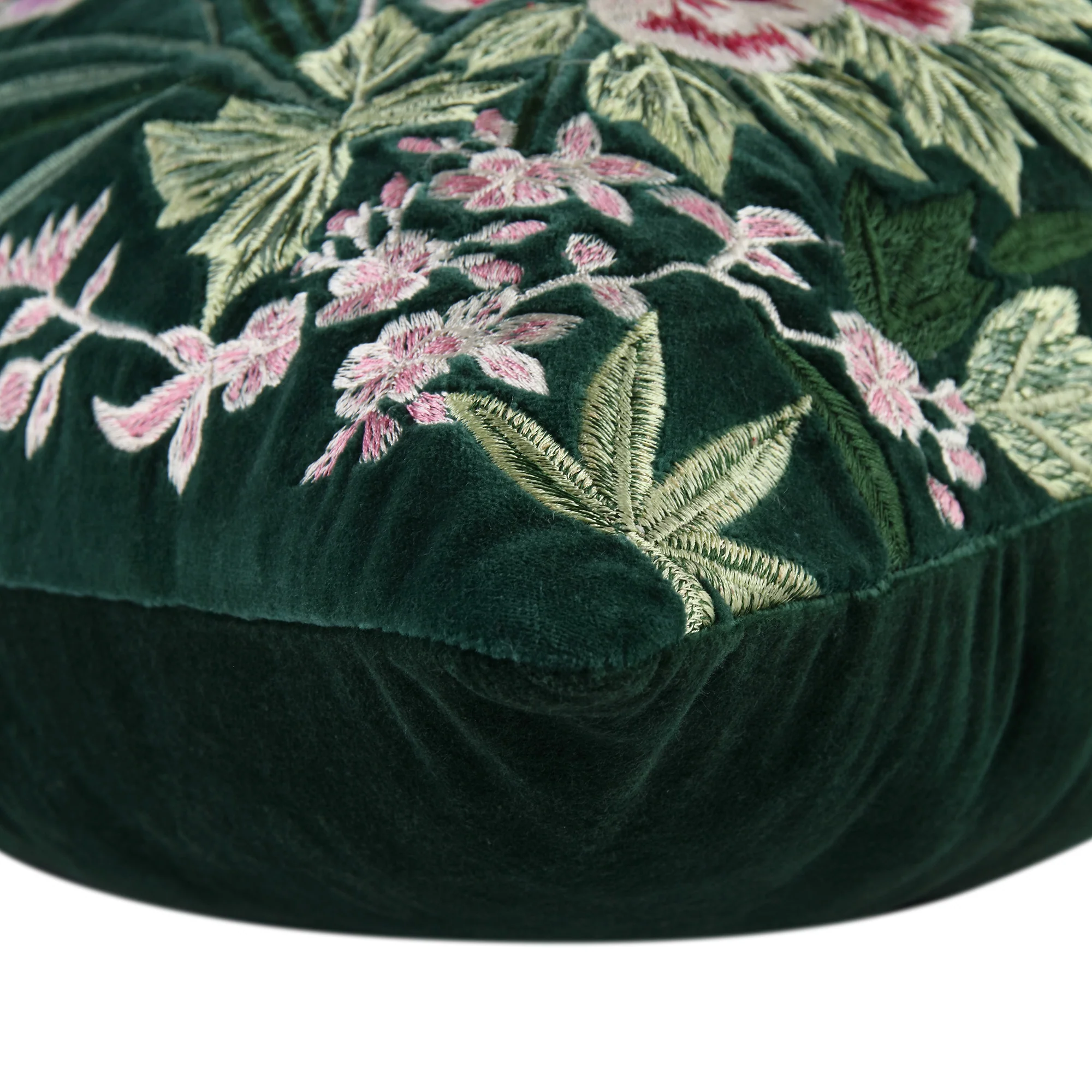 Botanica Collection Emerald Velvet Hand Embroidered Cushion - Image 4
