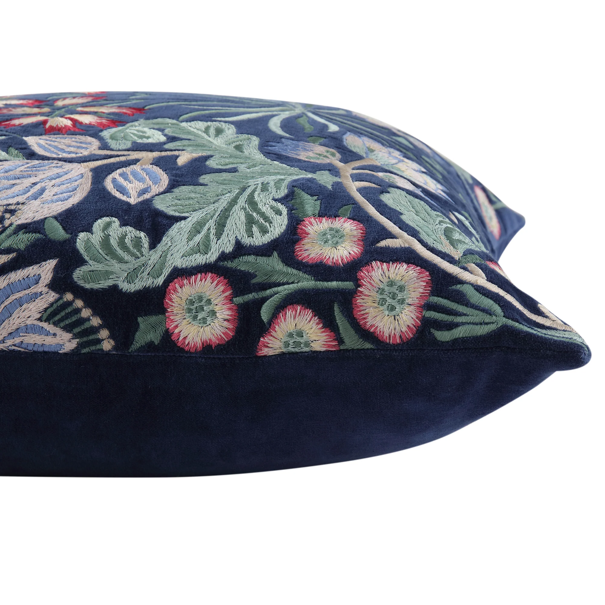 Botanica Collection Midnight Blue Velvet Hand Embroidered Cushion - Image 3