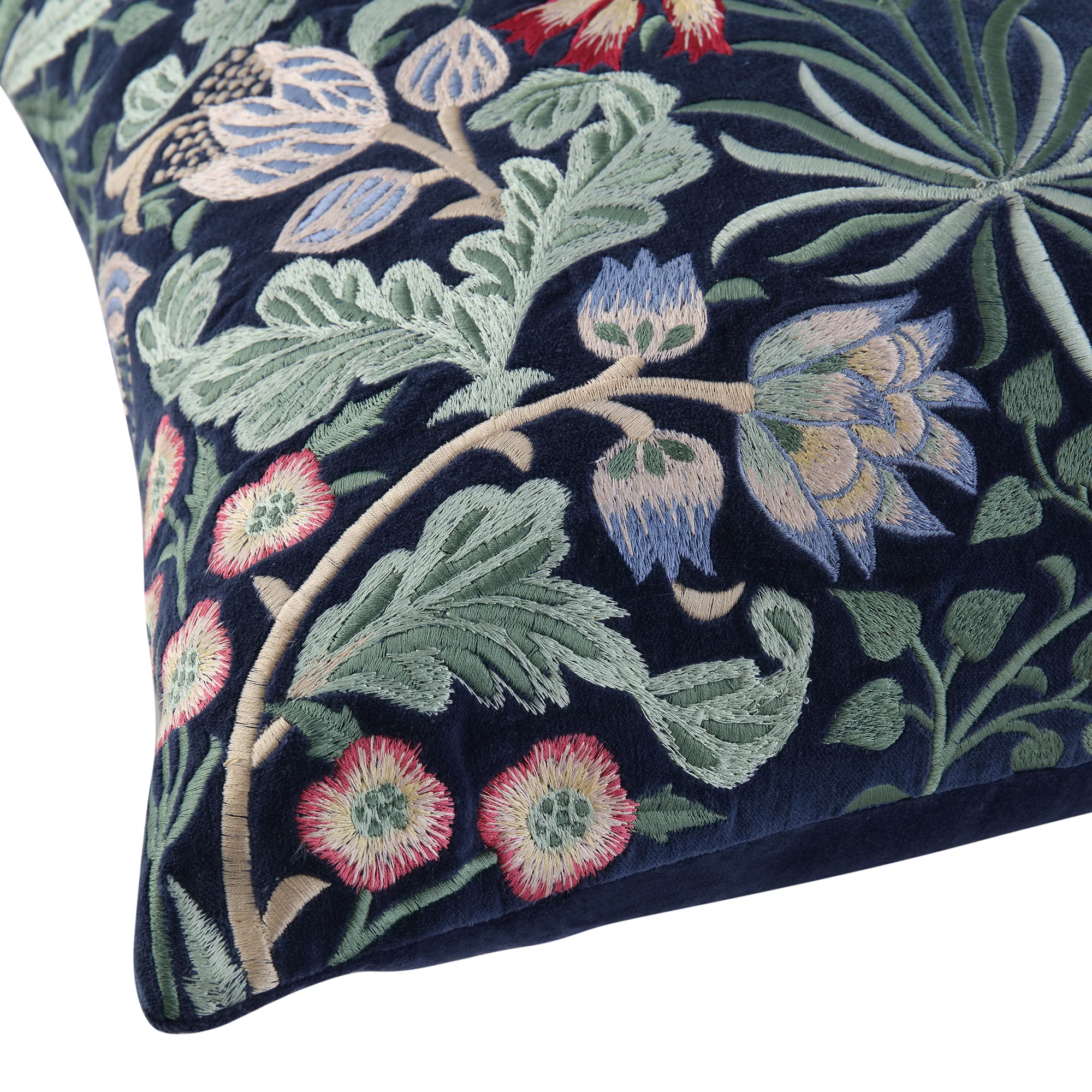 Botanica Collection Midnight Blue Velvet Hand Embroidered Cushion - Image 4